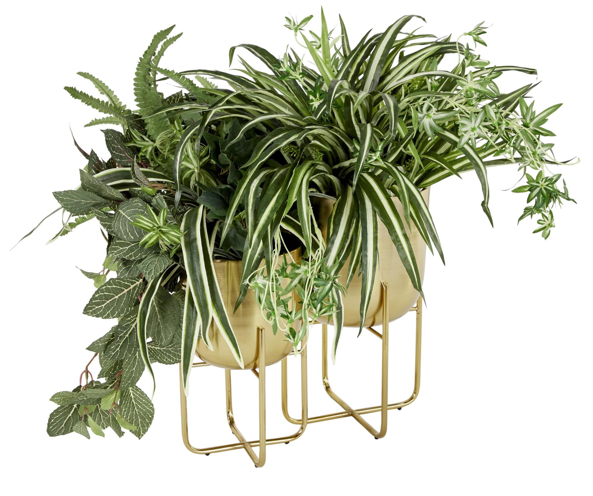 Set of 2 Metal Brushed Dome Indoor Outdoor Planter with Curved X-Shaped Stands