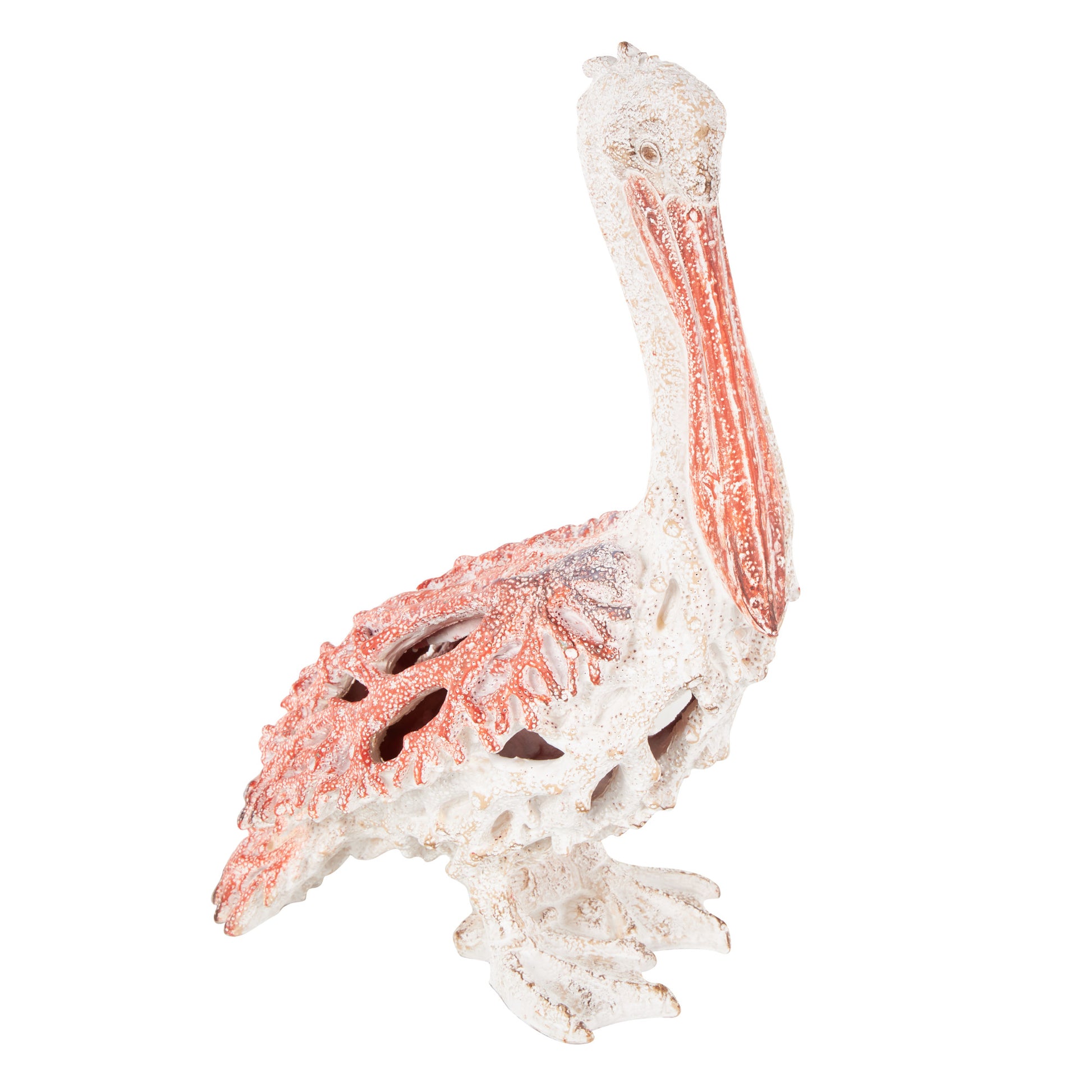 Pelican Polystone Textured Decorative Sculpture with Red Feathers 10" x 6" x 14"