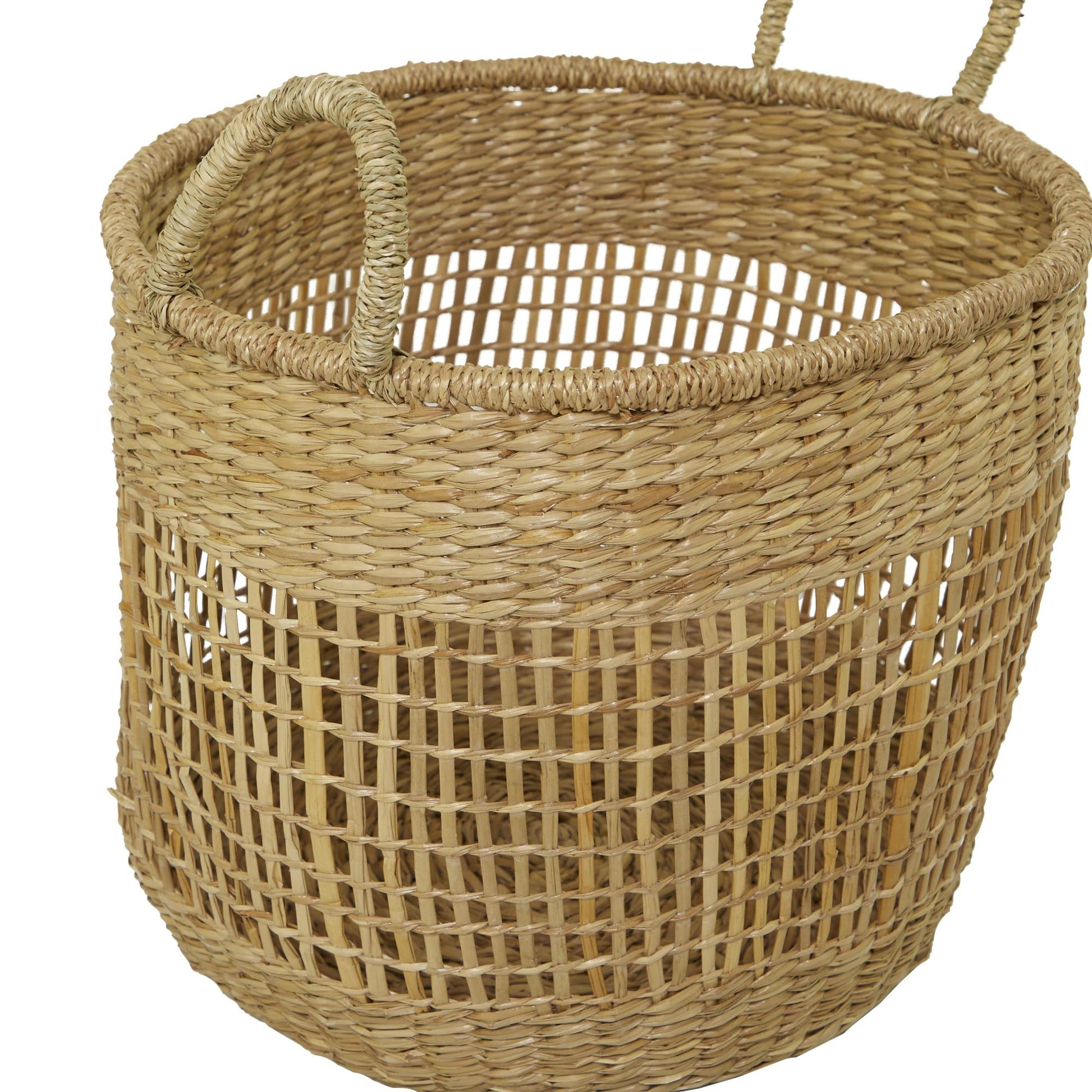 Set of 3 Brown Seagrass Handmade Decorative and Functional Storage Basket with Handles