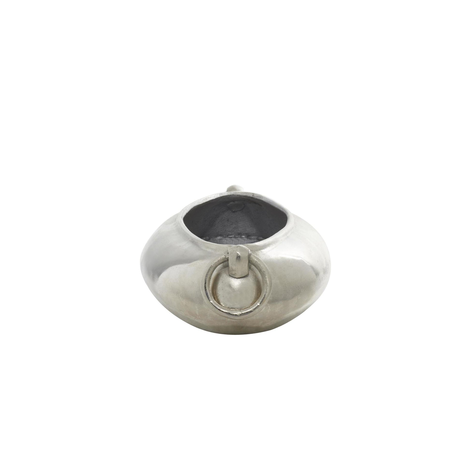 Silver Aluminum Metal Large Decorative Bowl with Ring Handles