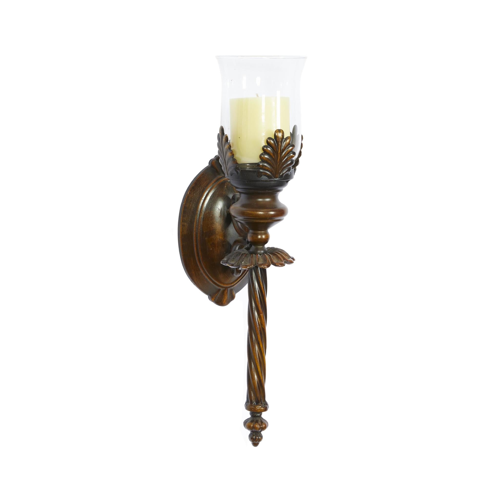 Leaf Brown Metal Candle Indoor Outdoor Wall Sconce with Twisted Base