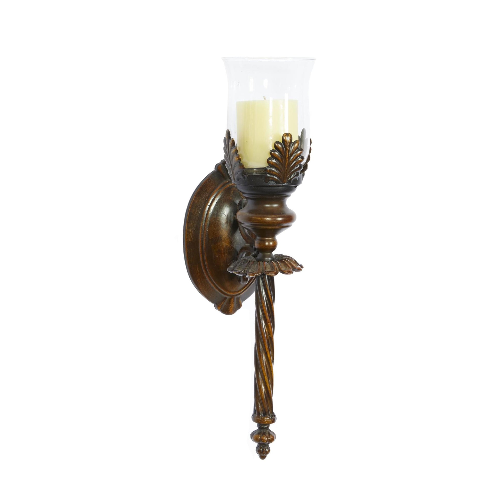 Leaf Brown Metal Candle Indoor Outdoor Wall Sconce with Twisted Base