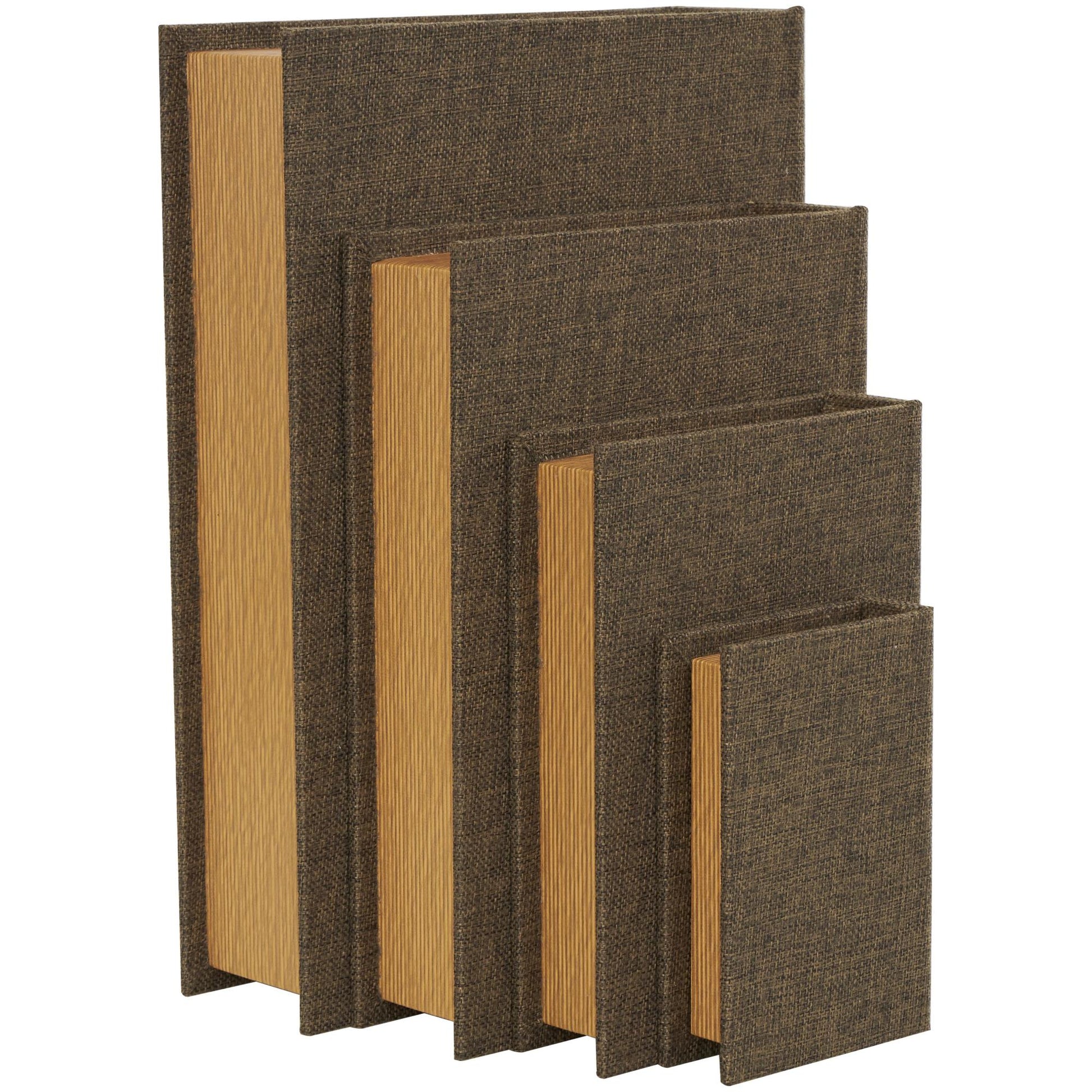 Set of 4 Dark Brown Fabric Faux Book Storage Decorative Box