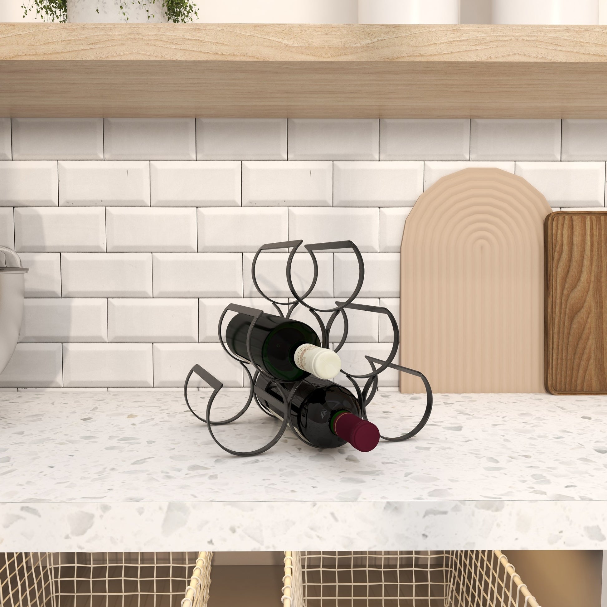 Black Metal 6 Bottle Kitchen Wine Rack with Curved Holders
