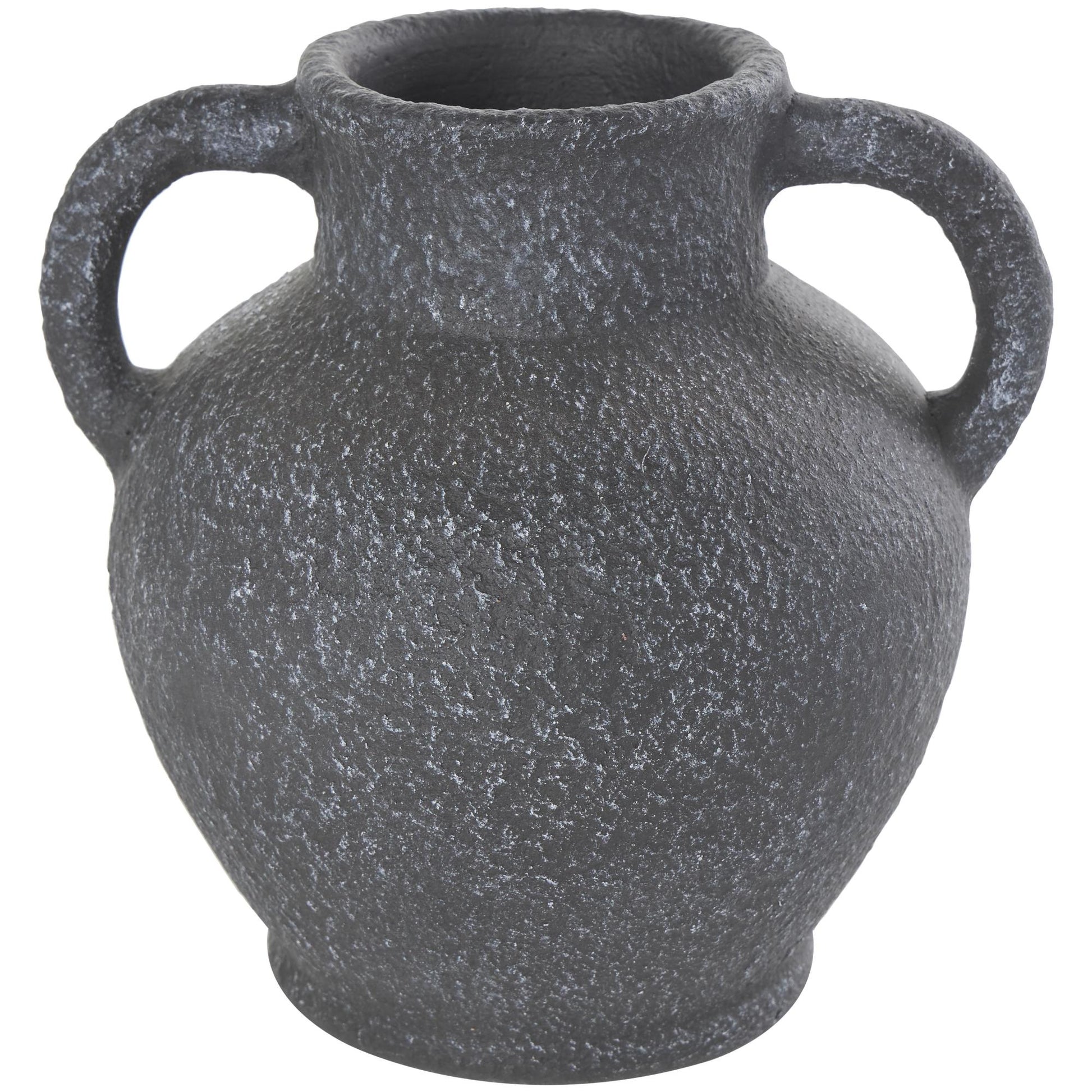 Black Ceramic Whitewashed Textured Amphora Decorative Vase with 2 Handles