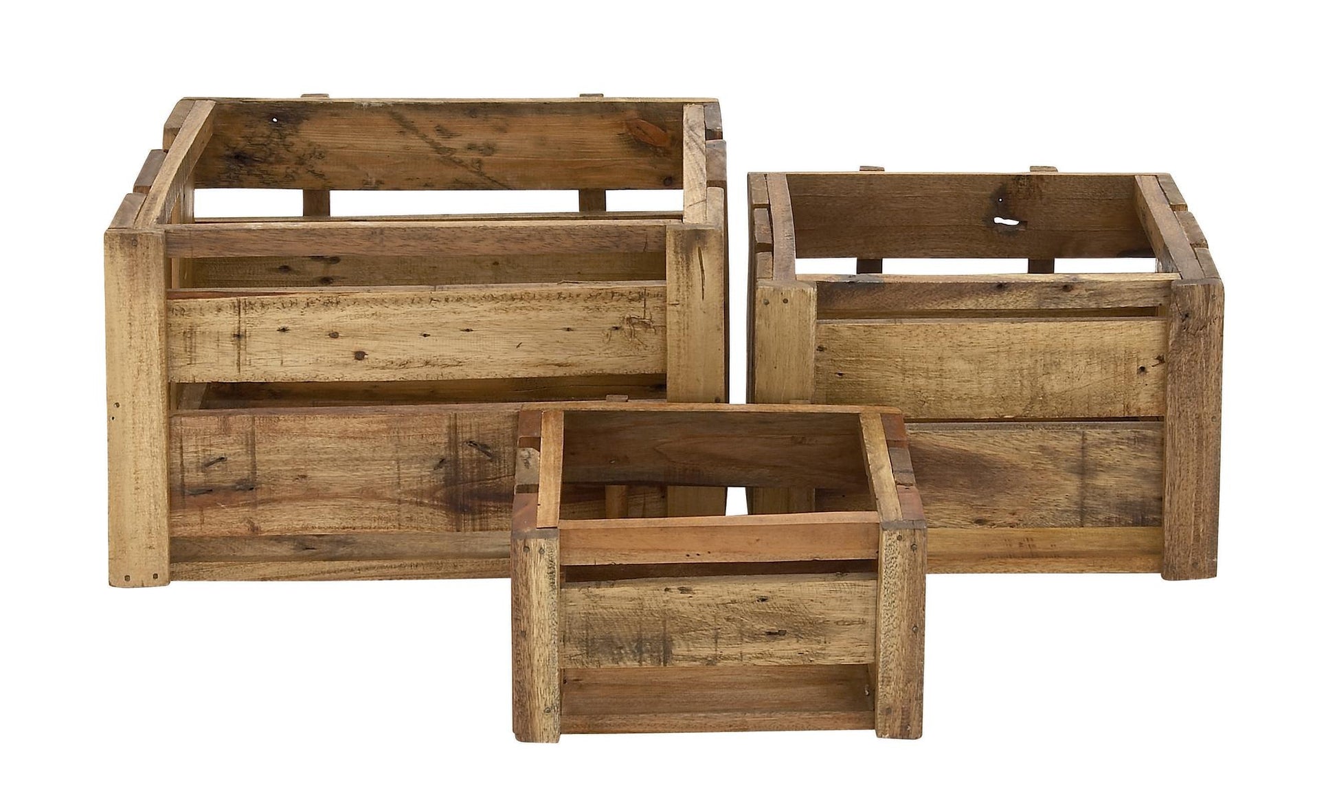 Set of 3 Brown Wood Handmade Decorative and Functional Storage Basket with Handles