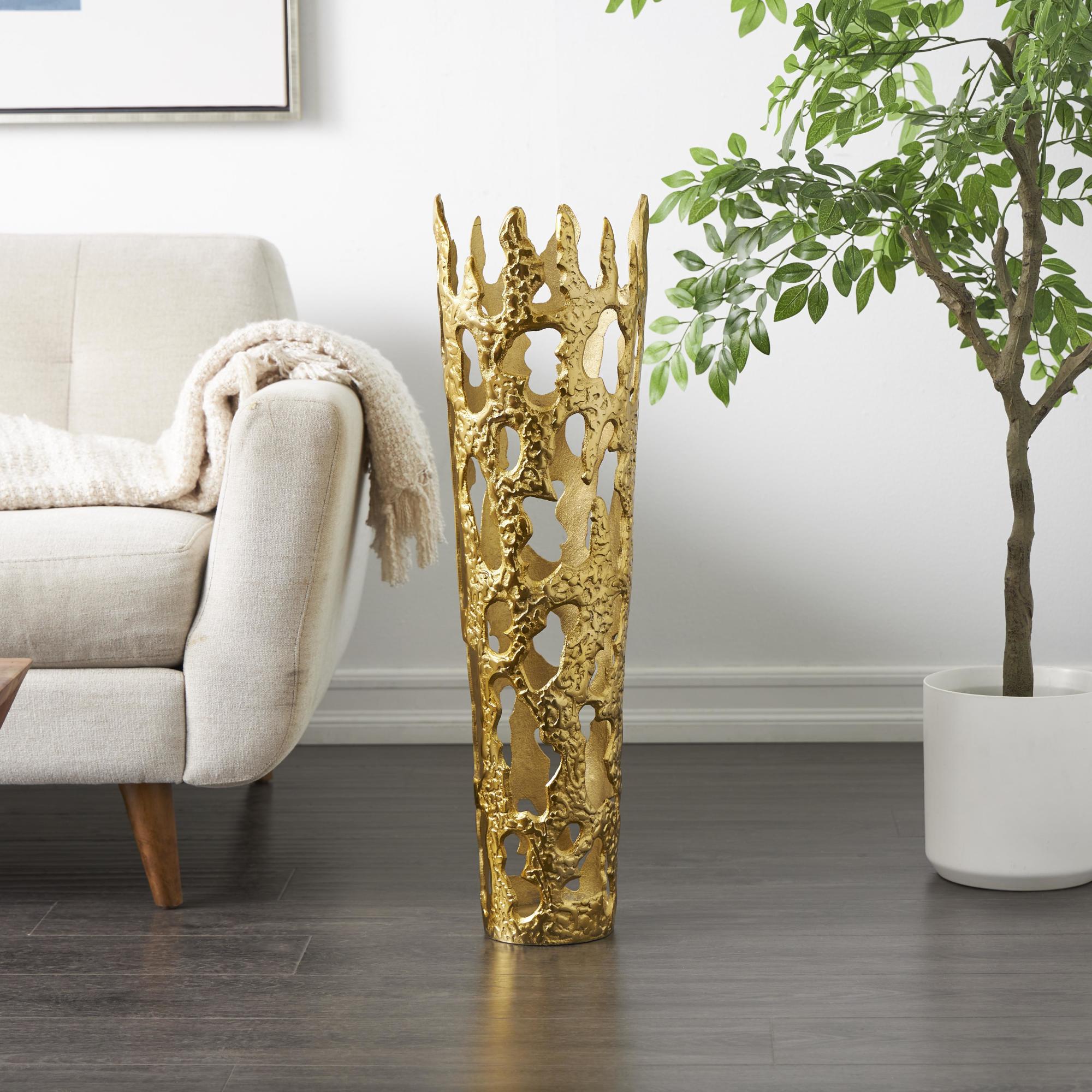 Abstract Aluminum Metal Tall Floor Drip Decorative Vase with Melting Designed Body