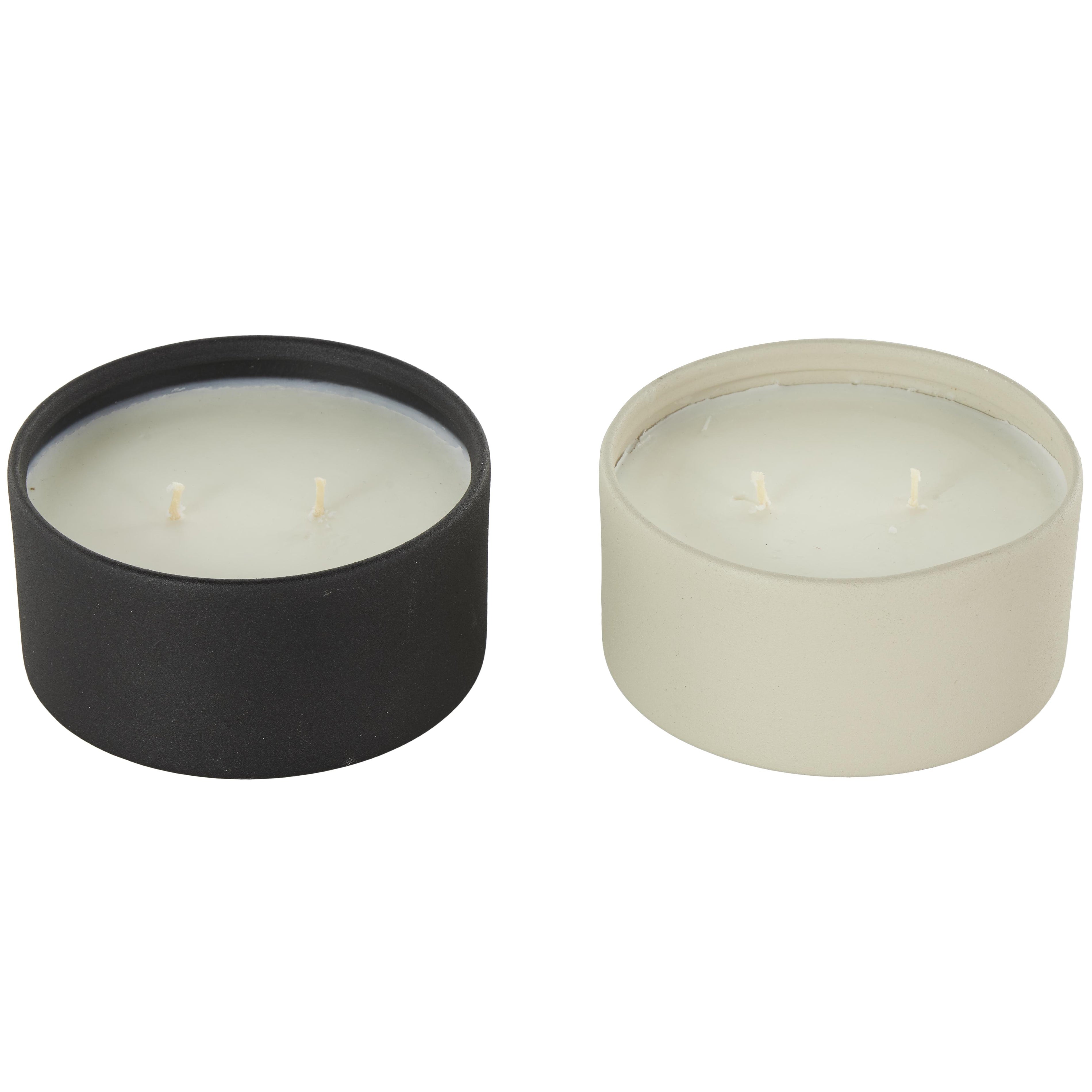 Set of 2 Metal Fresh Cotton / White Tea & Ginger Scented Textured 9oz 2 Wick Decorative Candle with White Wax
