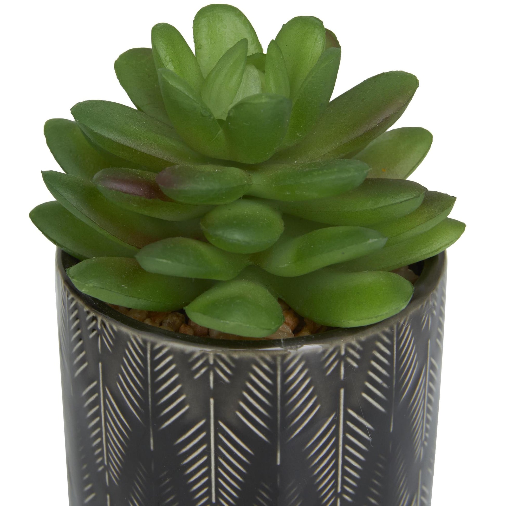 Set of 4 Succulent Green Faux Foliage Indoor Outdoor Artificial Plant with Realistic Leaves and Patterned Pot