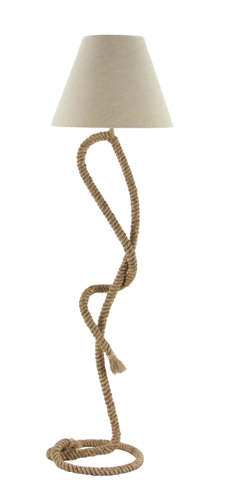 Brown Jute Rope Twisted Rope Room Floor Lamp with Cream Linen Shade