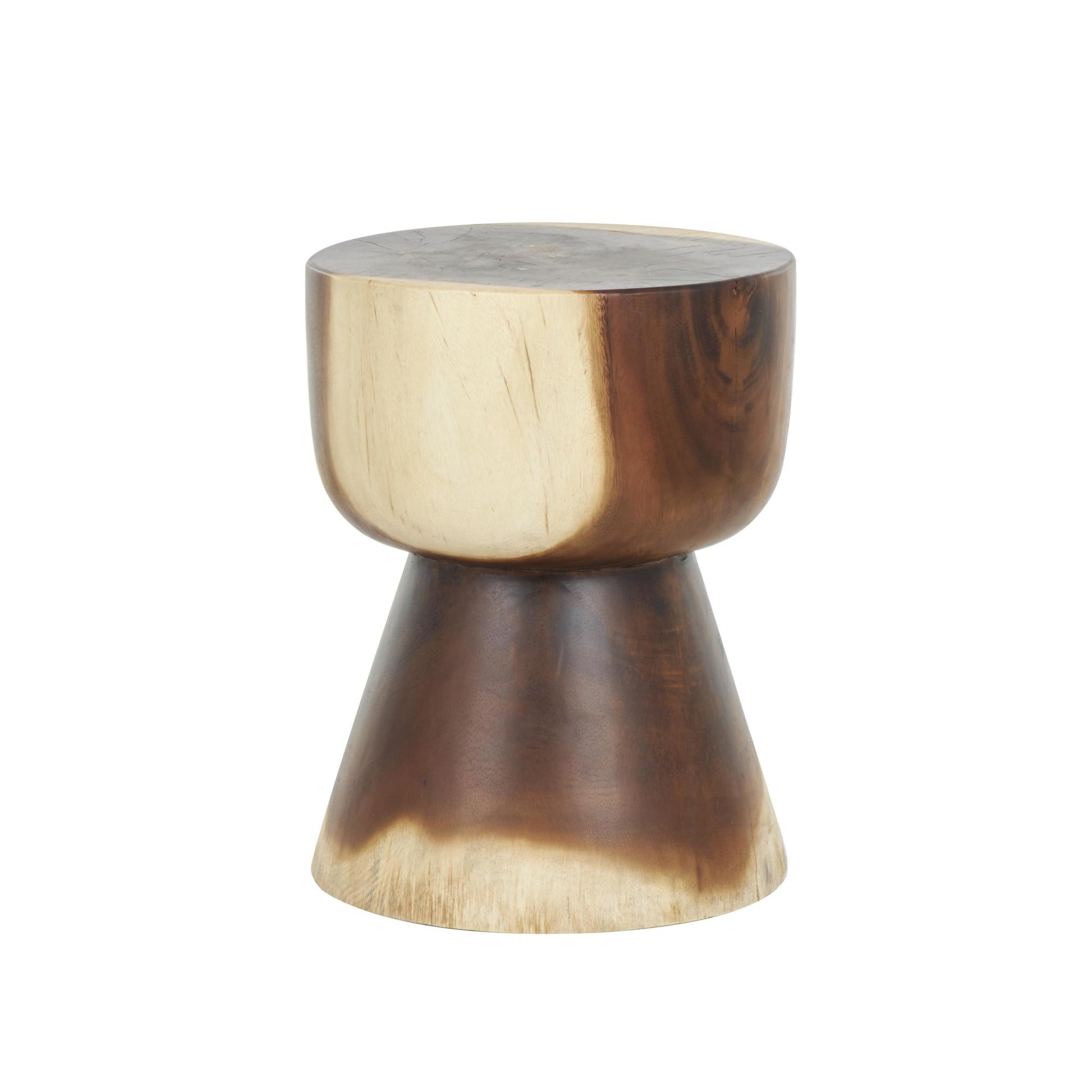 Brown Wood Handmade Hourglass Side End Accent Table with Natural Wood Grain
