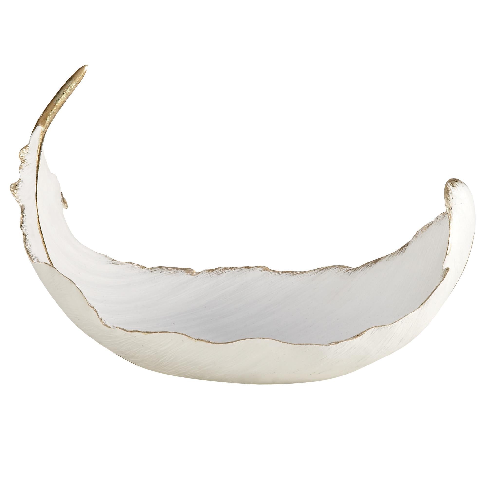 CosmoLiving by Cosmopolitan Bird Polystone Curved Feather Large Decorative Bowl with Gold Accents