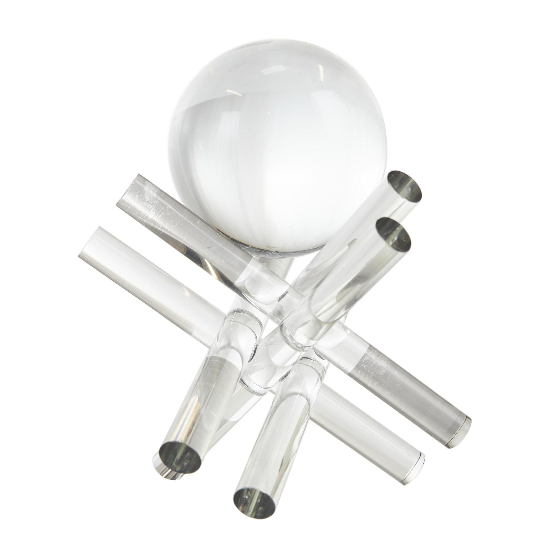 Set of 2 Jack Clear Crystal Inspired Decorative Sculpture with Clear Resting Orbs