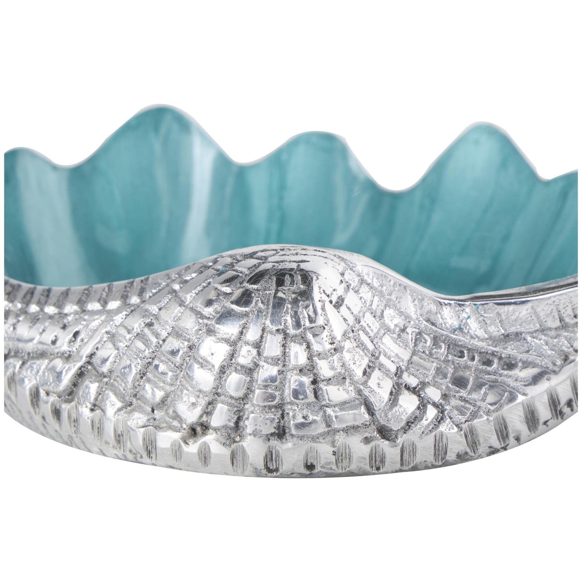 Set of 3 Shell Multi Colored Aluminum Metal Handmade Enameled Large Decorative Bowl with Textured Silver Bases