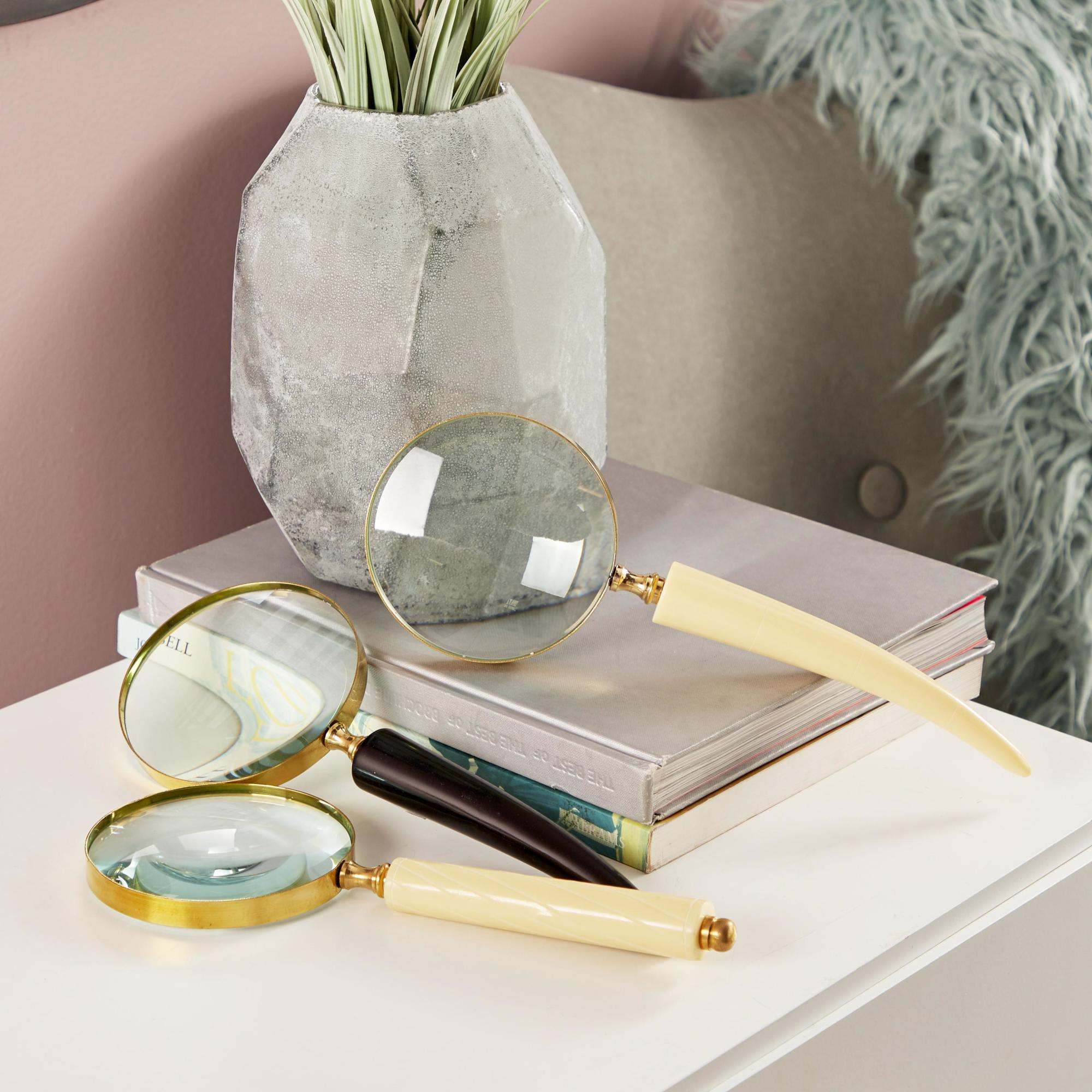 CosmoLiving by Cosmopolitan Set of 3 Black Metal Decorative Magnifying Glass with Bone Handles