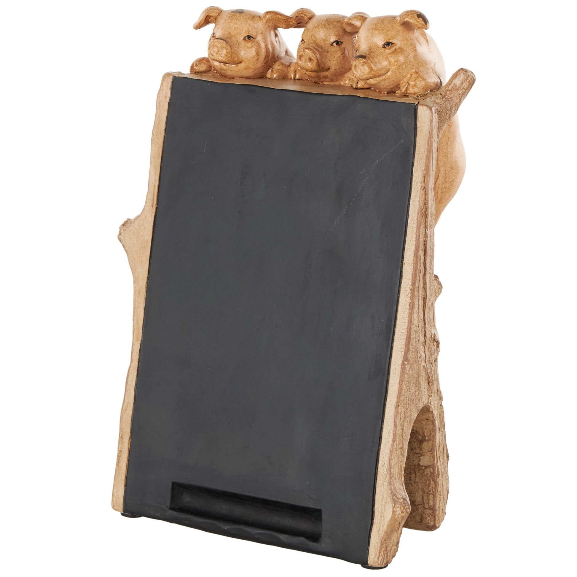 Pig Black Polystone Chalkboard Home Decorative Sign with Brown Tree Trunk Frame