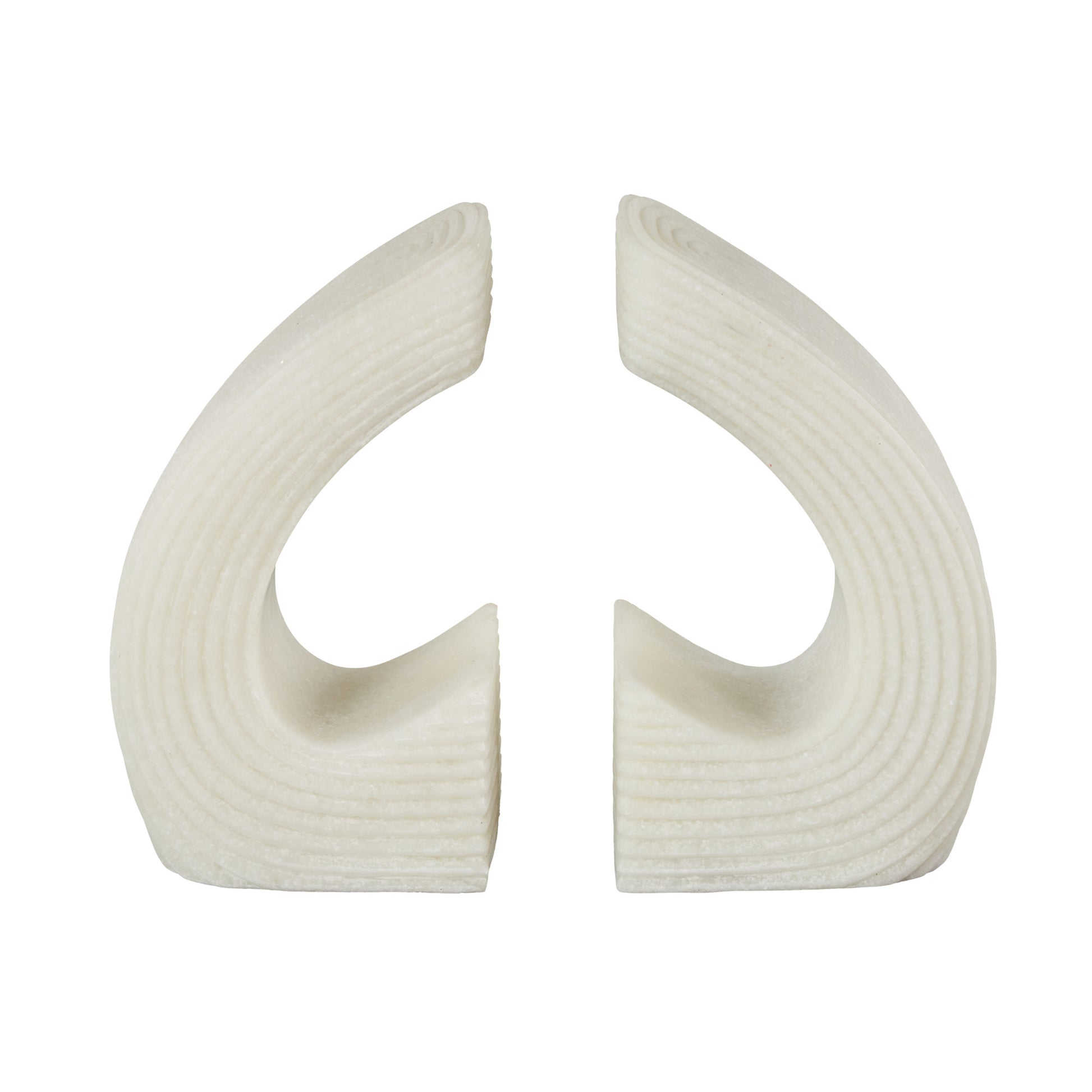 Set of 2 Geometric White Polystone Heart Inspired Decorative Bookends with Shimmer Details