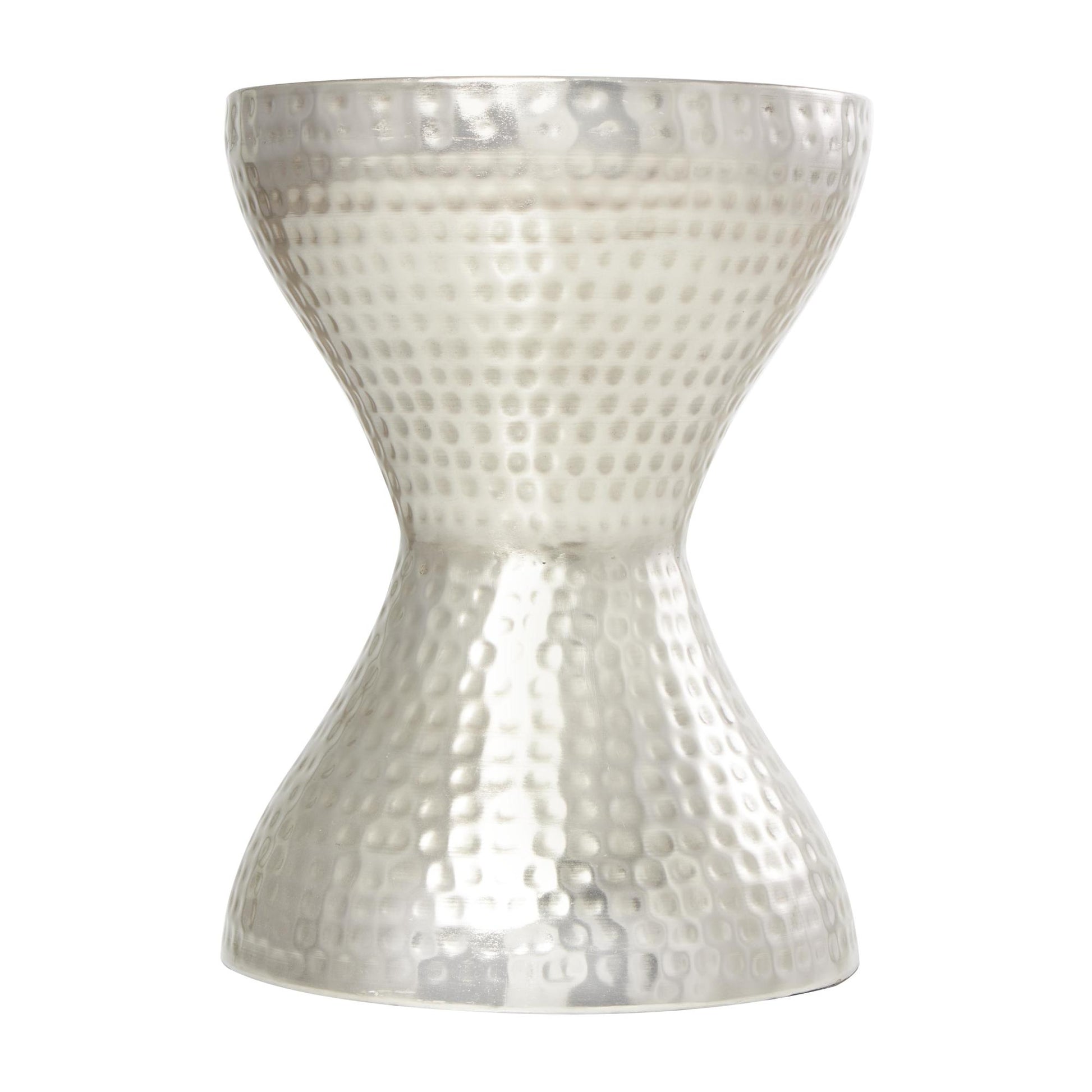 Metal Hammered Side End Accent Table with Hourglass Shape