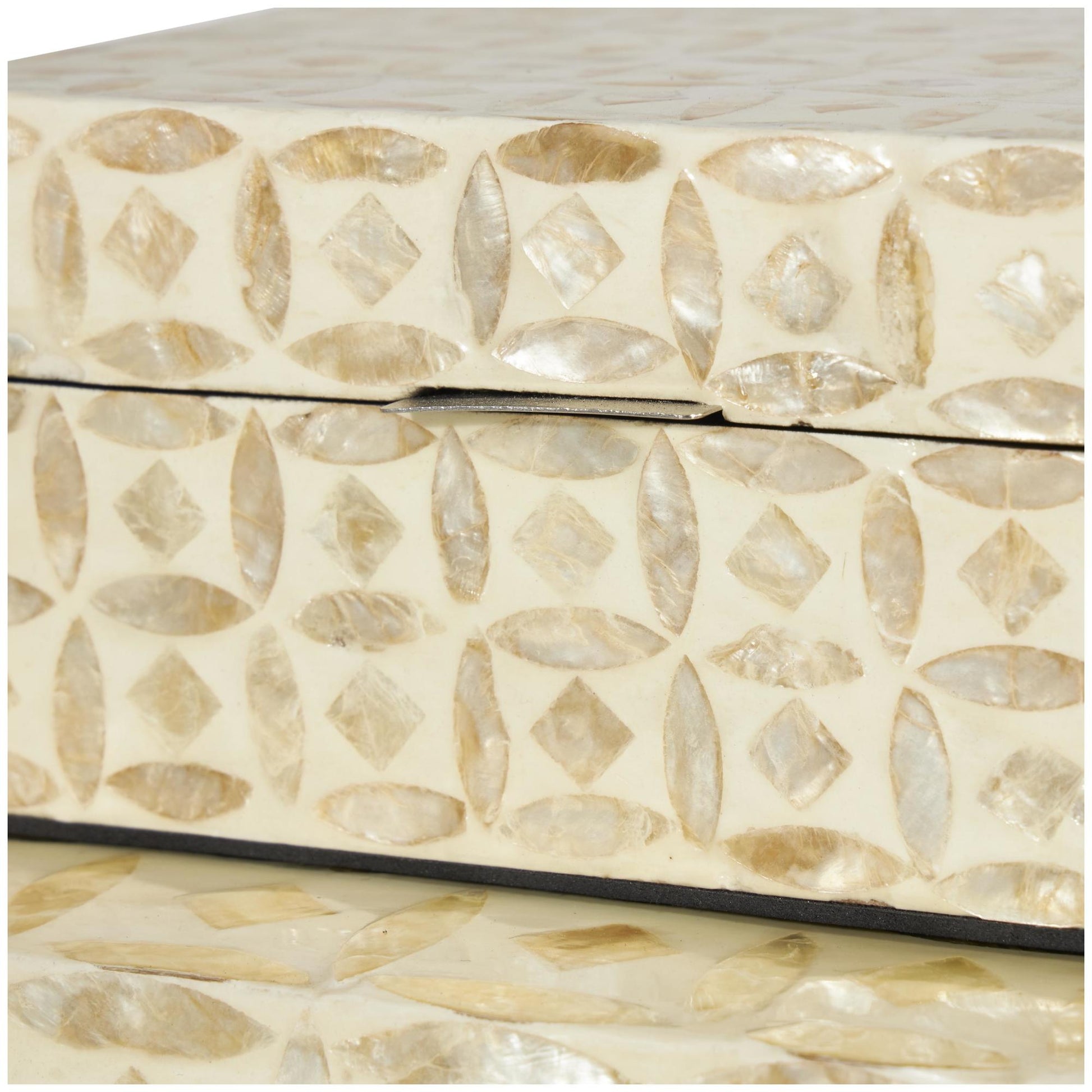 Set of 2 Moroccan Beige Mother of Pearl Shell Mosaic Storage Decorative Box with Taupe Accents