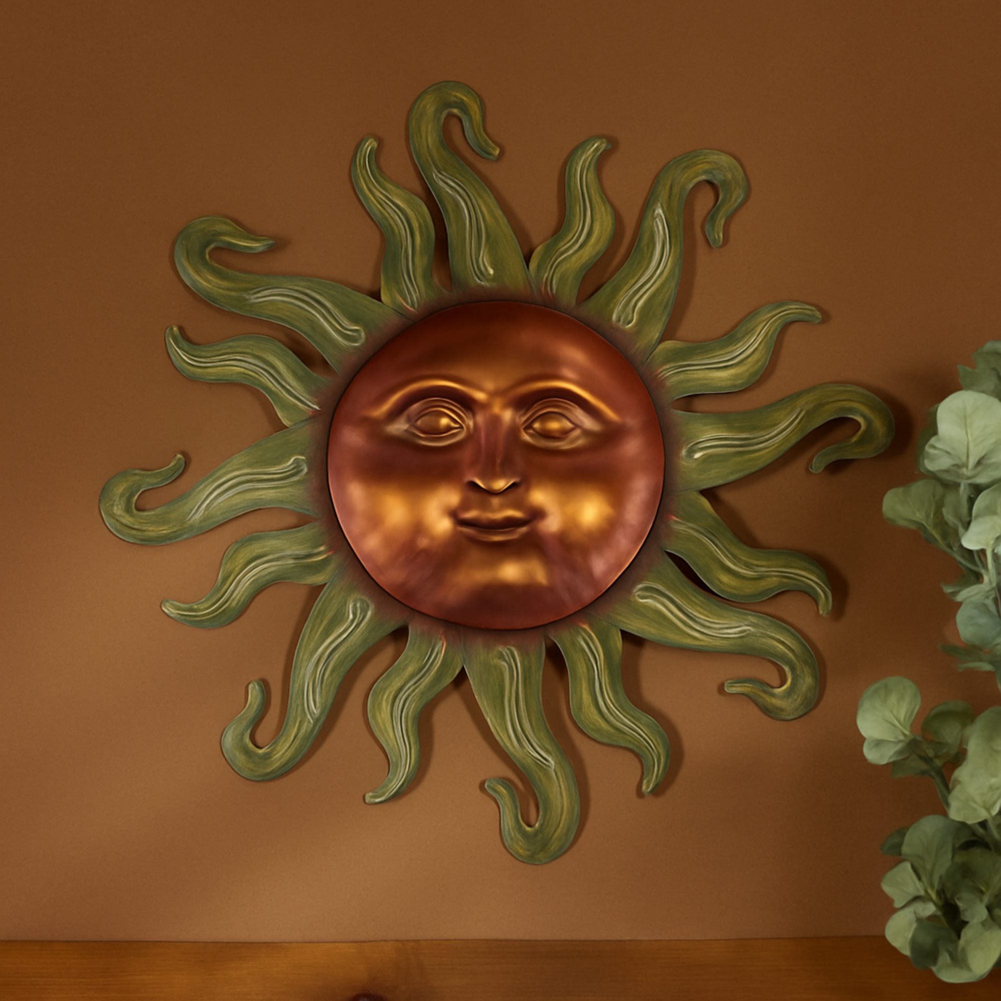 Sun Metal Home Wall Decor with Smiling Face and Curved Rays 32" x 1" x 35"