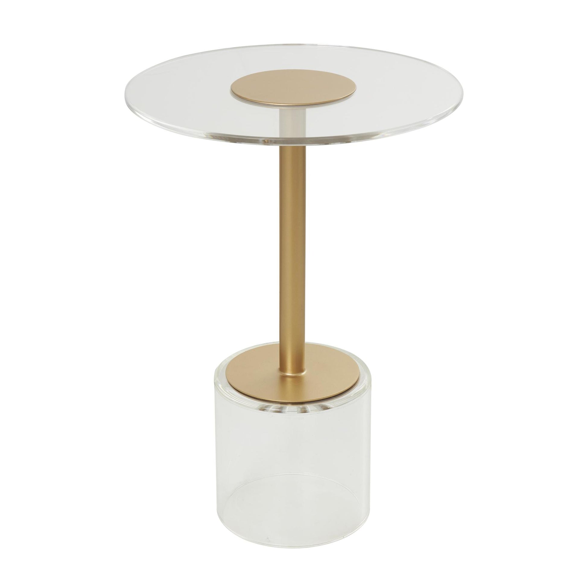 Clear Acrylic Plastic Side End Accent Table with Elevated Base and Gold Stand