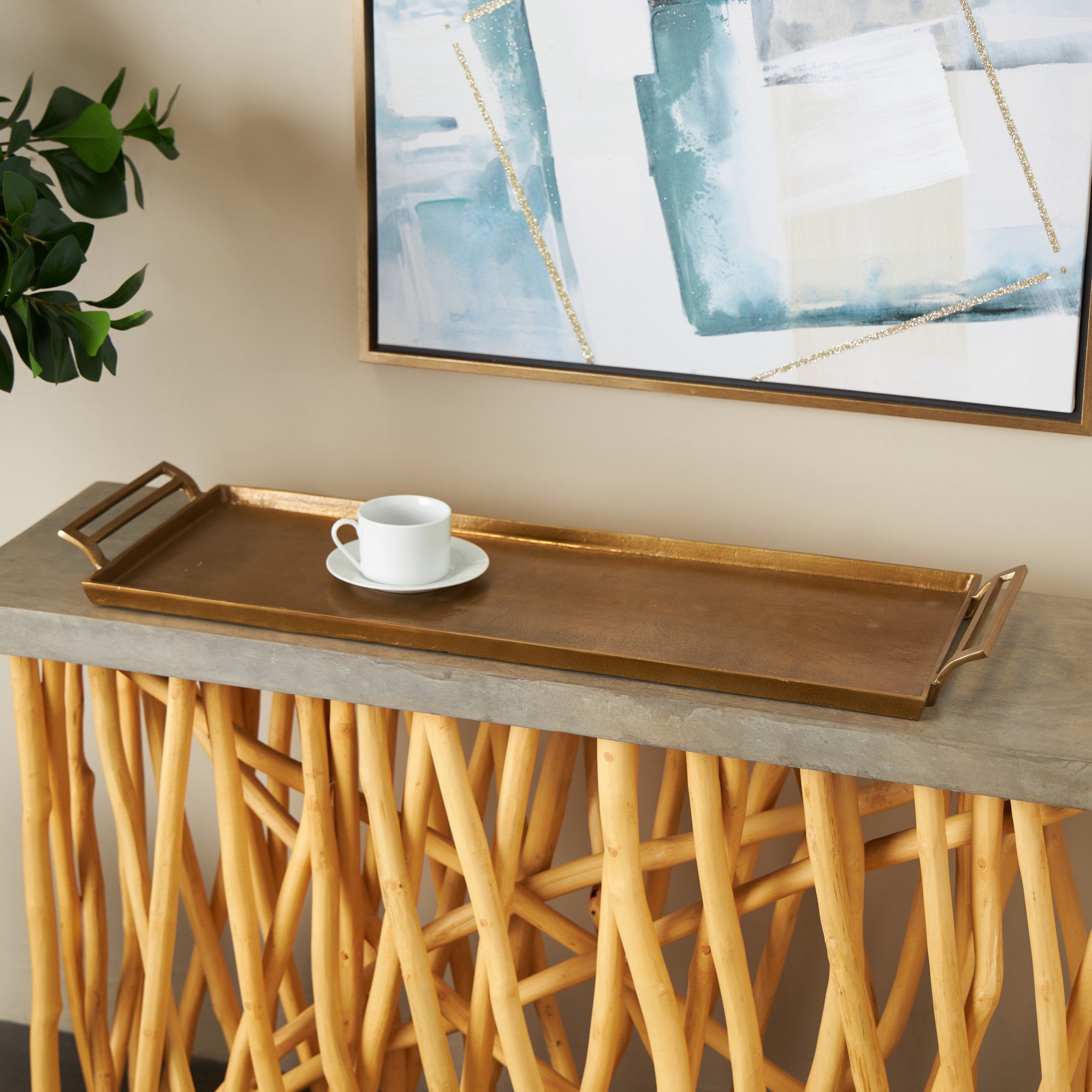 Aluminum Metal Living Room Decor Tray with Handles