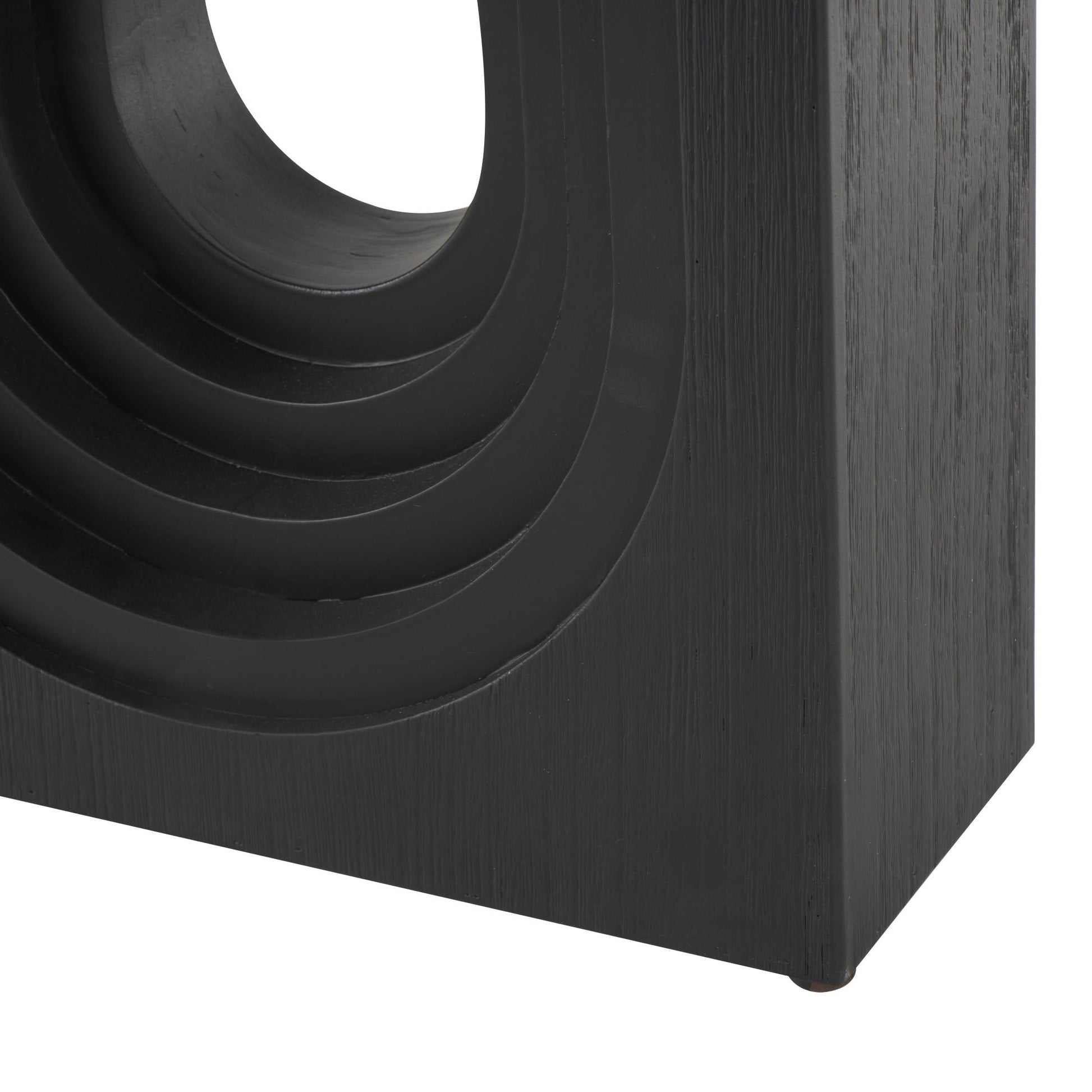 Black Wooden Rectangular Living Room Console Table with Oval Carved Pedestal Base