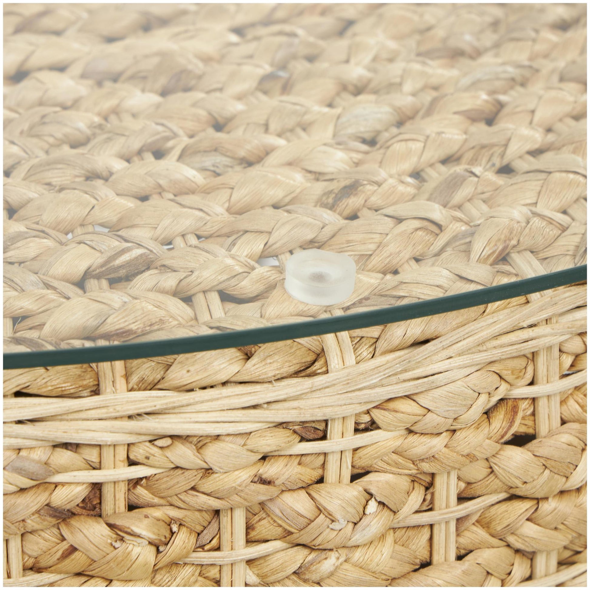 Brown Seagrass Handmade Woven Side End Accent Table with Glass Top