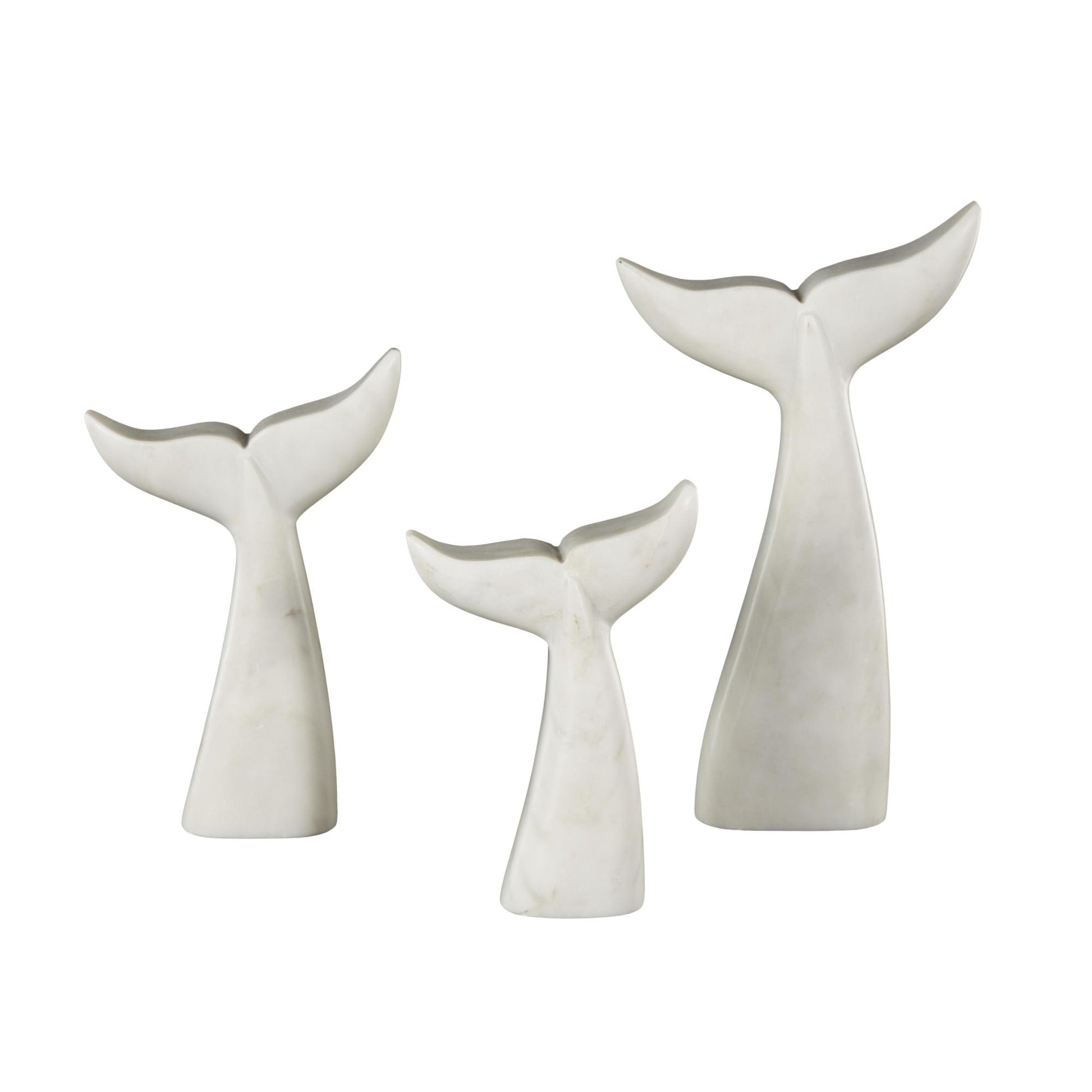 Set of 3 Whale Marble Tail Decorative Sculpture