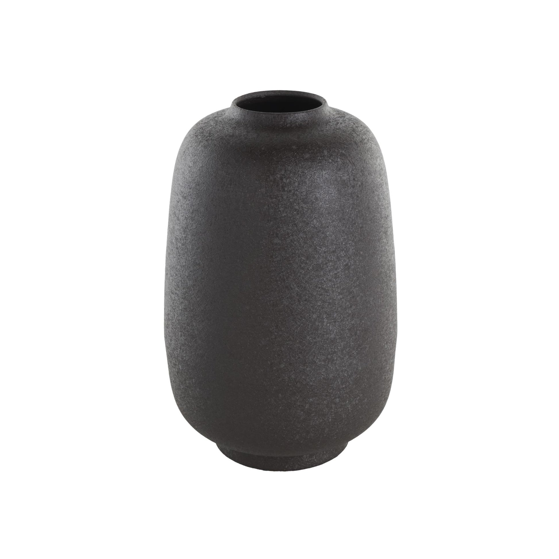 Black Metal Textured Rounded Decorative Vase