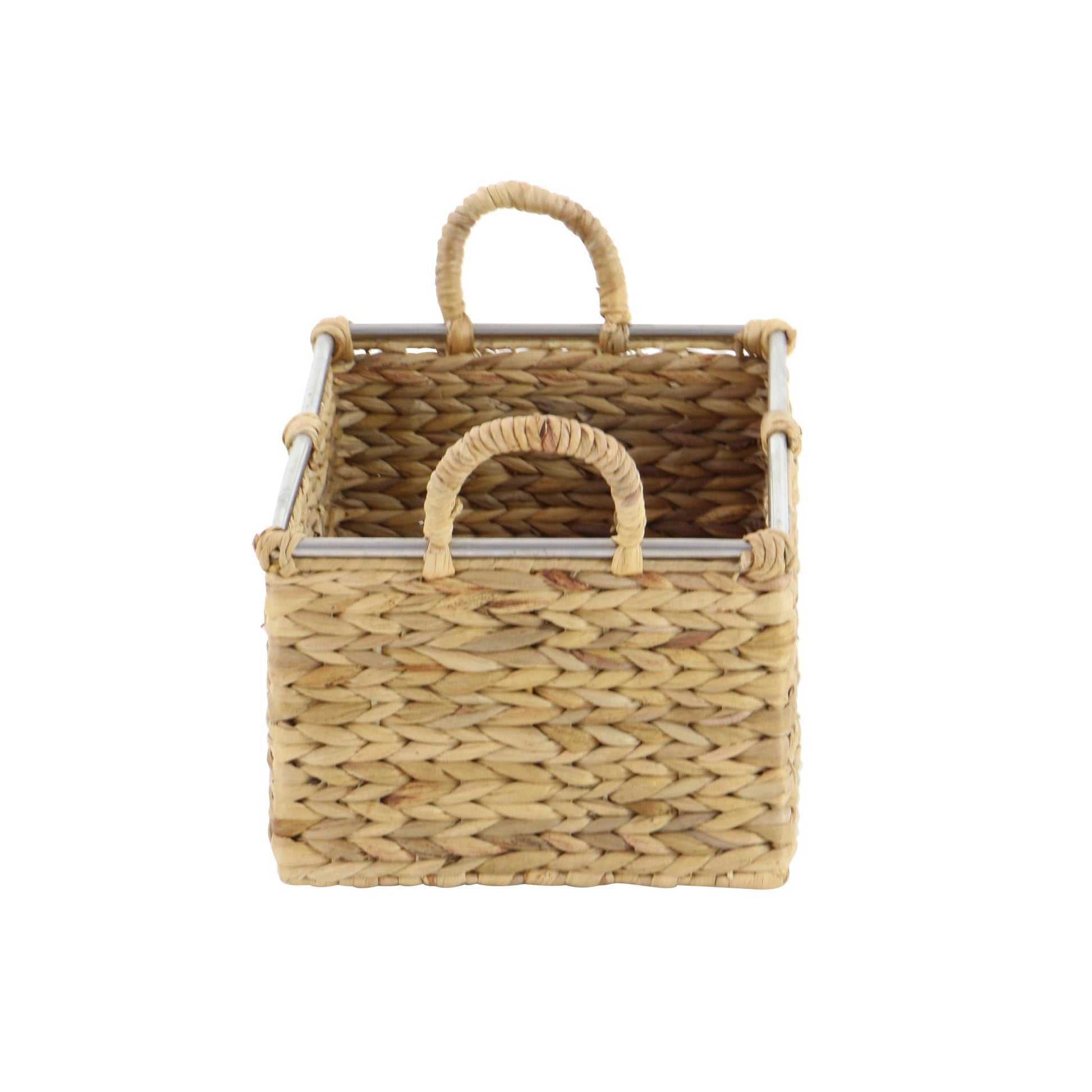 Set of 3 Light Brown Seagrass Handmade Decorative and Functional Storage Basket with Handles