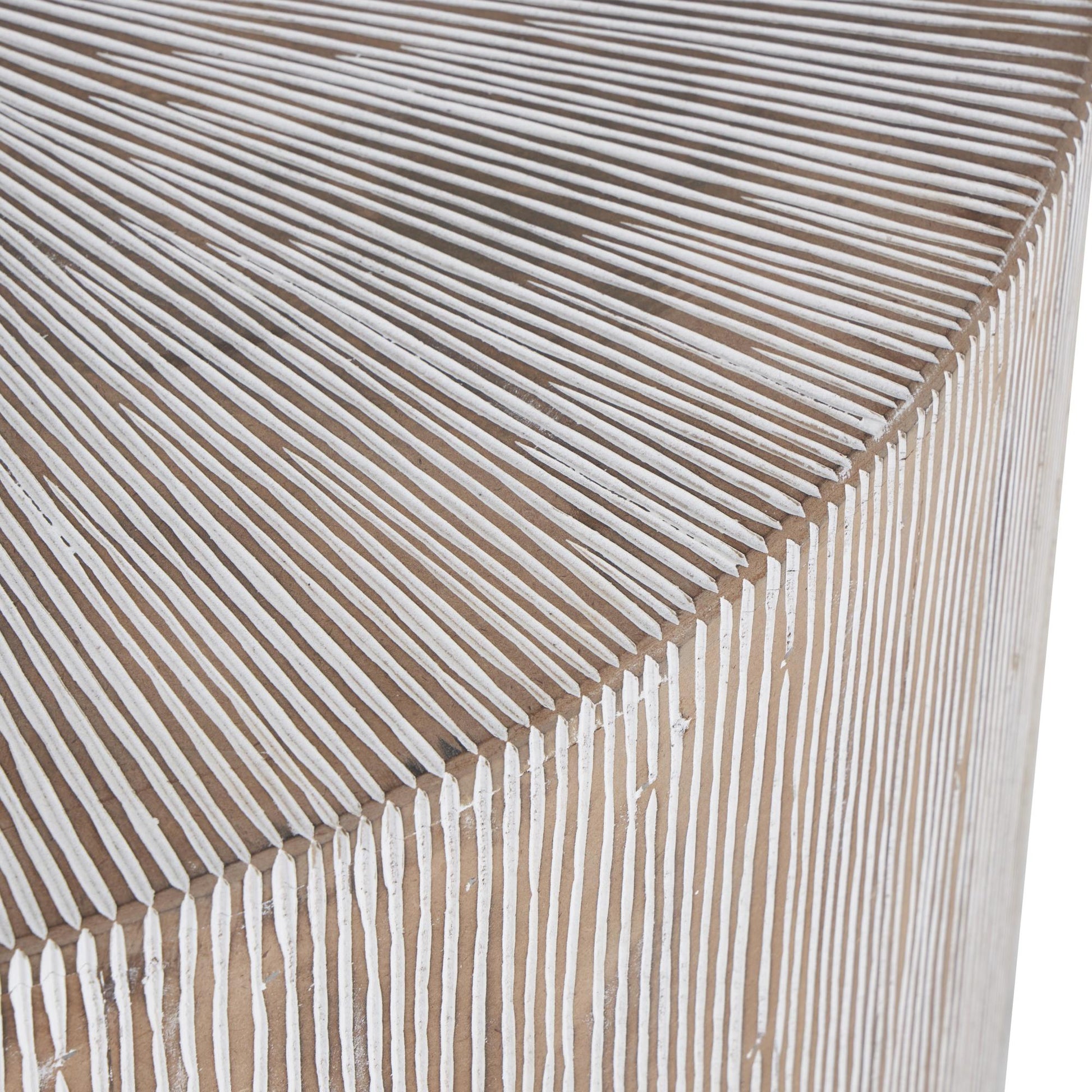 Starburst Brown Wooden Drum Living Room Coffee Table with White Accents