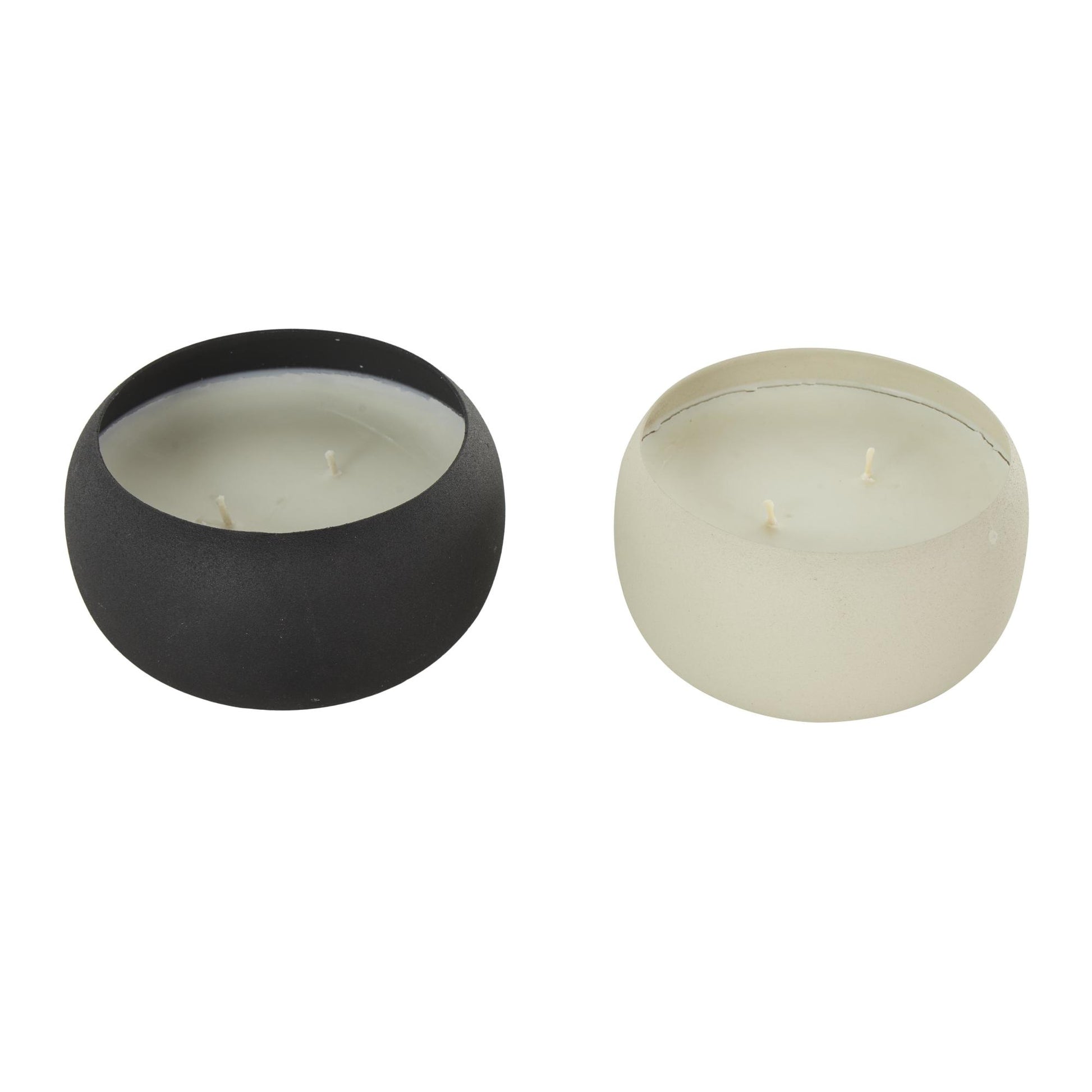 Set of 2 Metal Fresh Cotton/ White Tea & Ginger Scented Textured 11oz 2 Wick Decorative Candle with White Wax