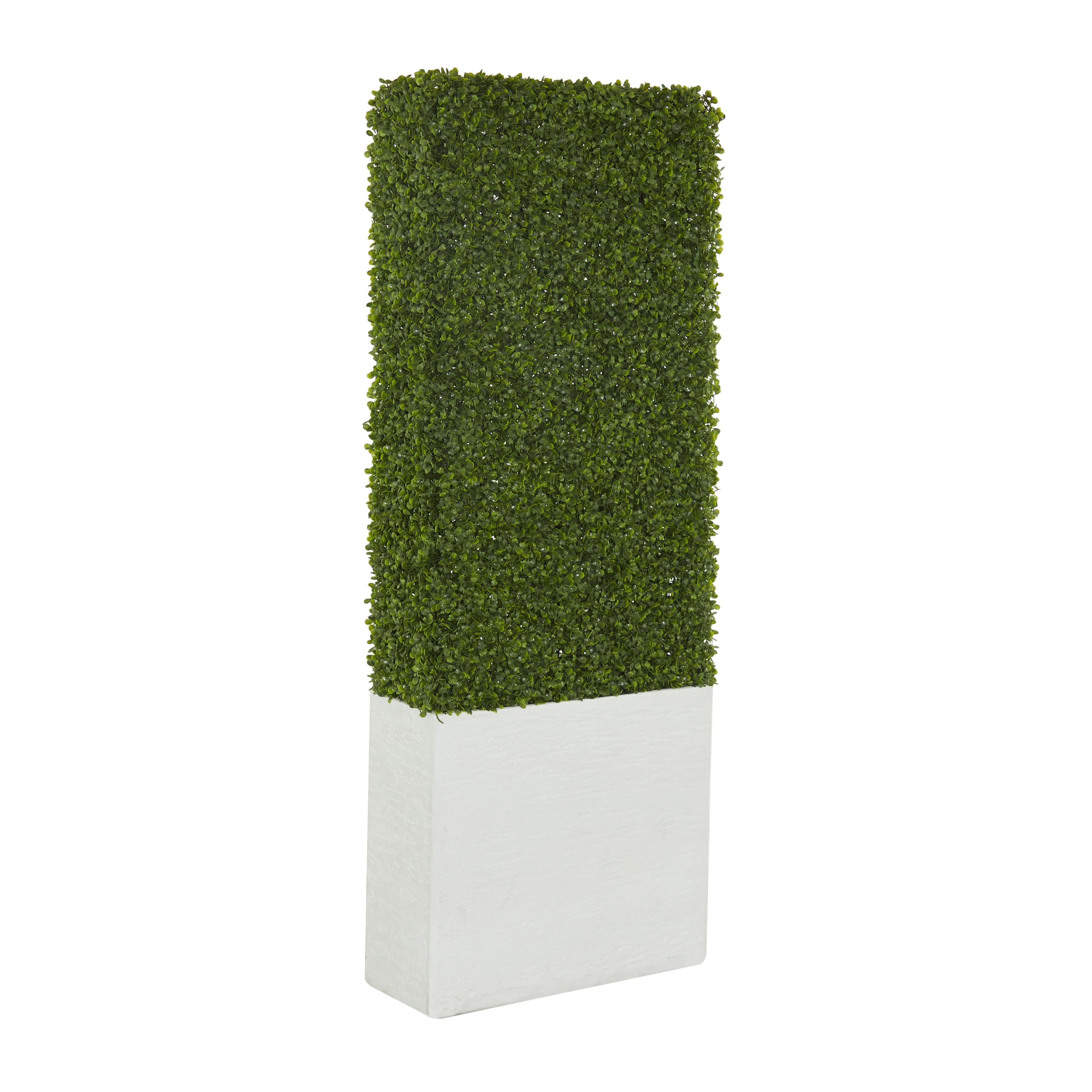 Boxwood Hedge Faux Foliage Tall Indoor Outdoor Topiary with Realistic Leaves and Black Cement Planter Box 22" x 9" x 59"
