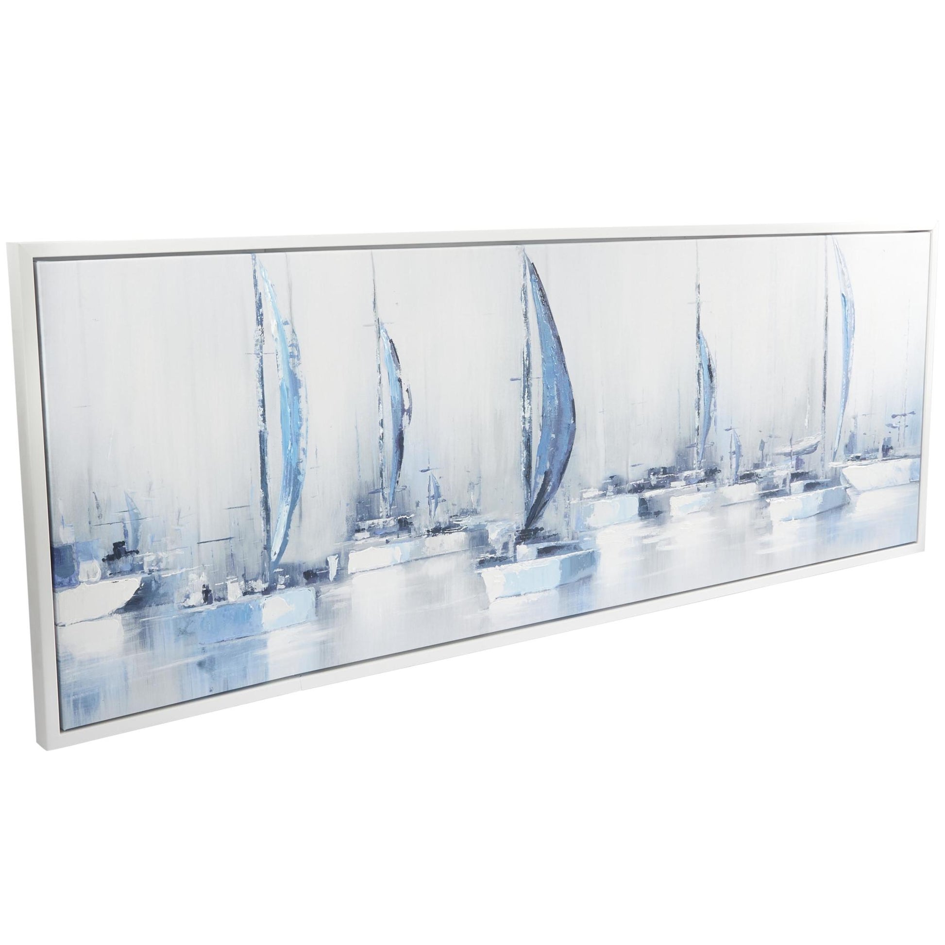 Sail Boat Blue Canvas Living Room Framed Wall Art with White Frame