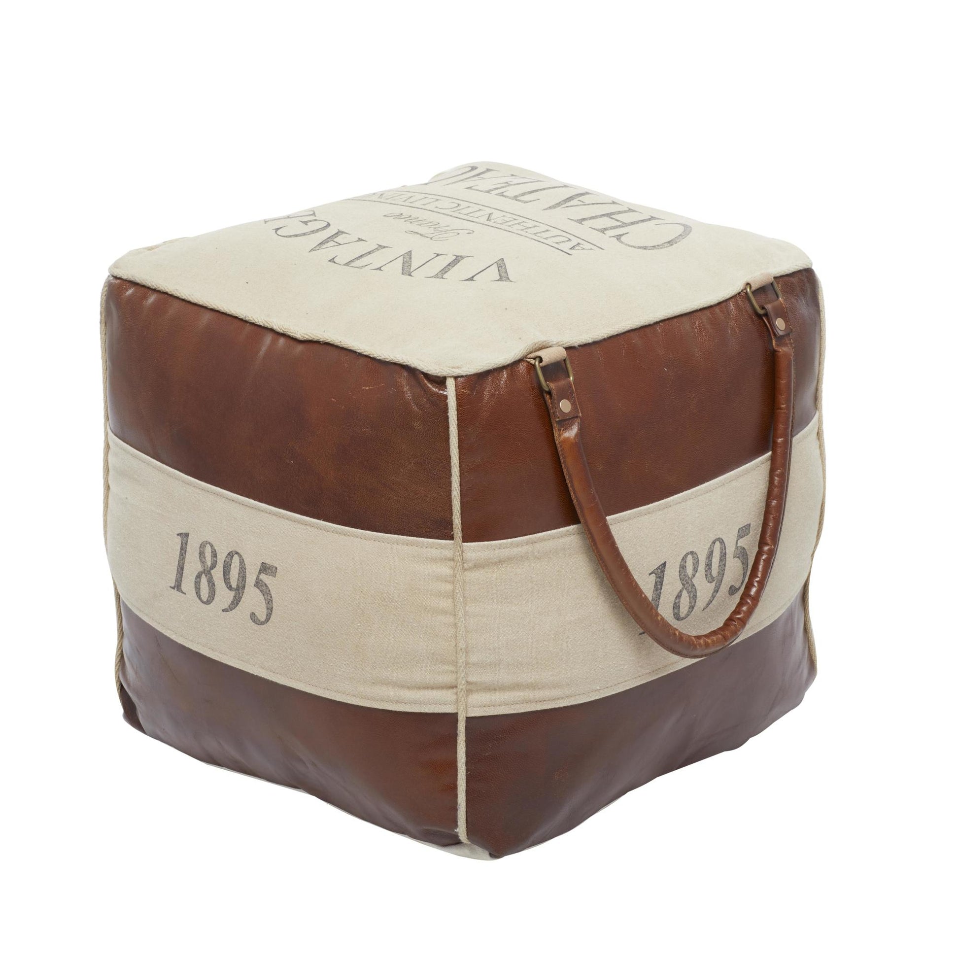 Star Canvas Stuffed Pouf with Leather Accents