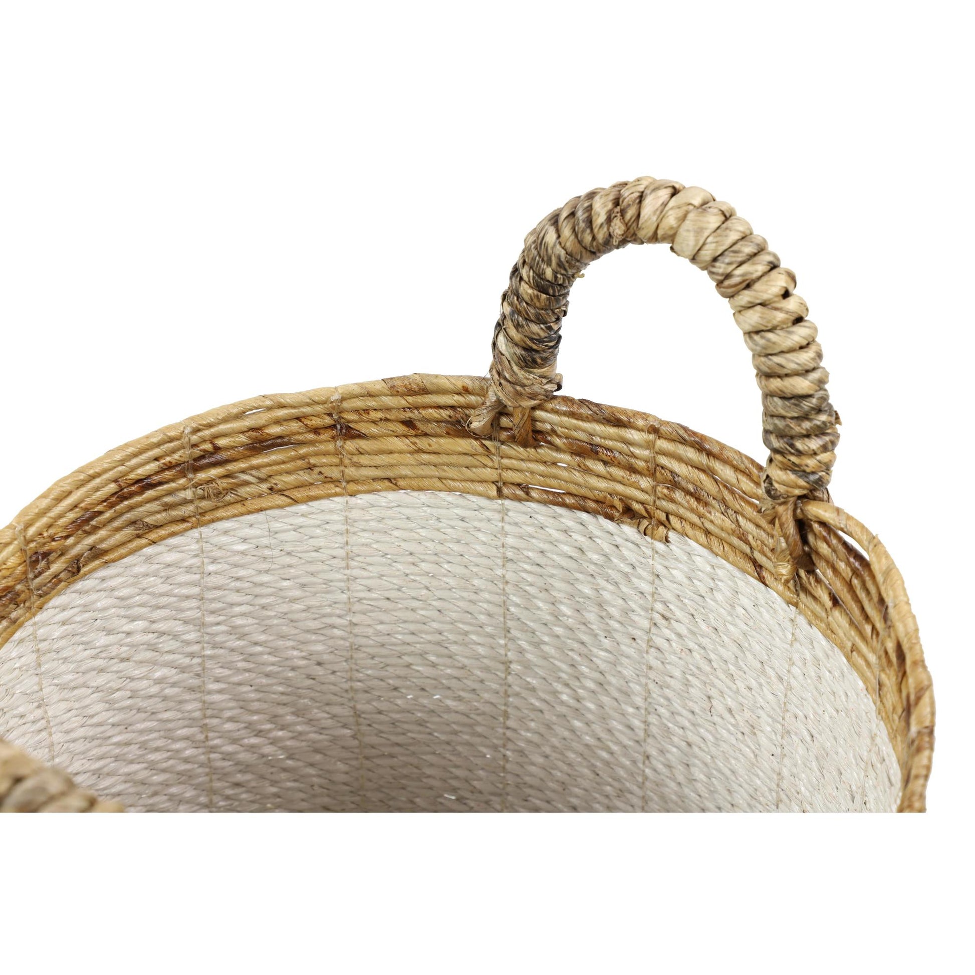 Set of 3 White Seagrass Handmade Two Toned Decorative and Functional Storage Basket with Handles