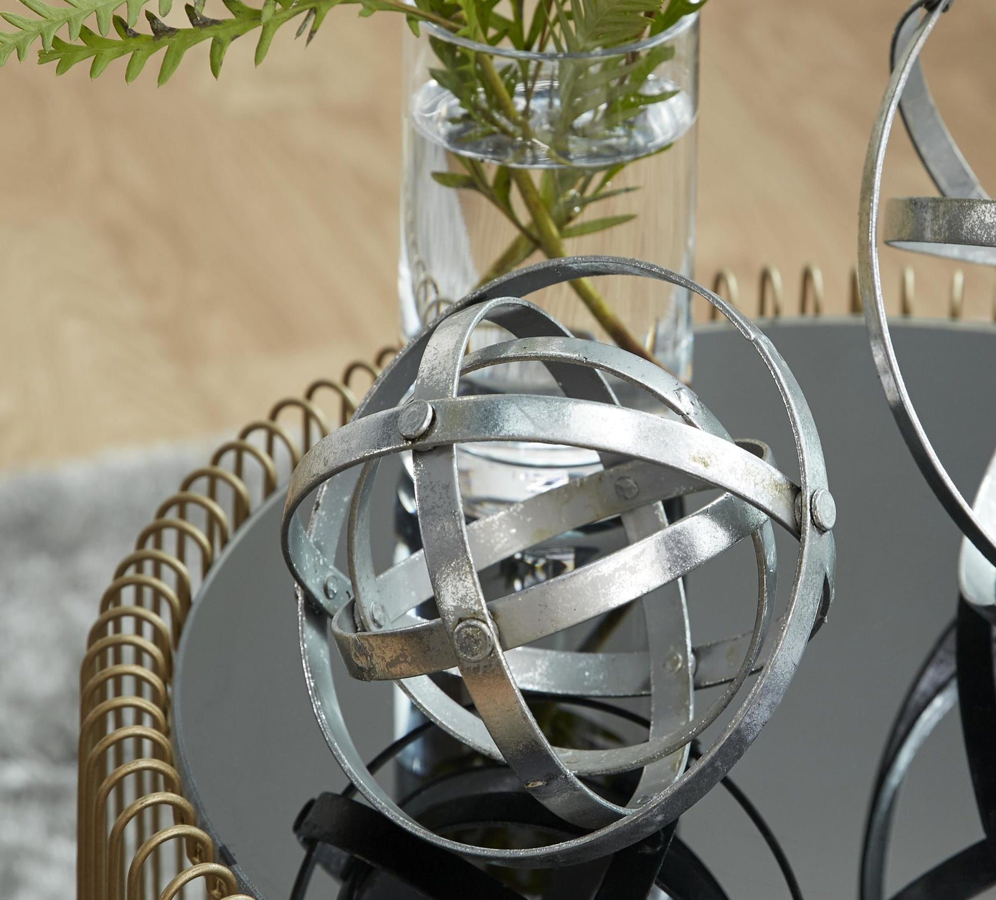 Set of 3 Geometric Silver Metal Decorative Sculpture