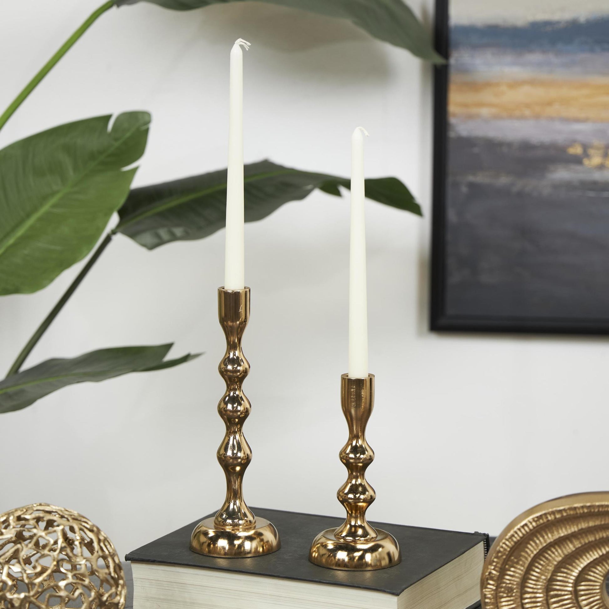Set of 2 Aluminum Metal Decorative Candle Holder