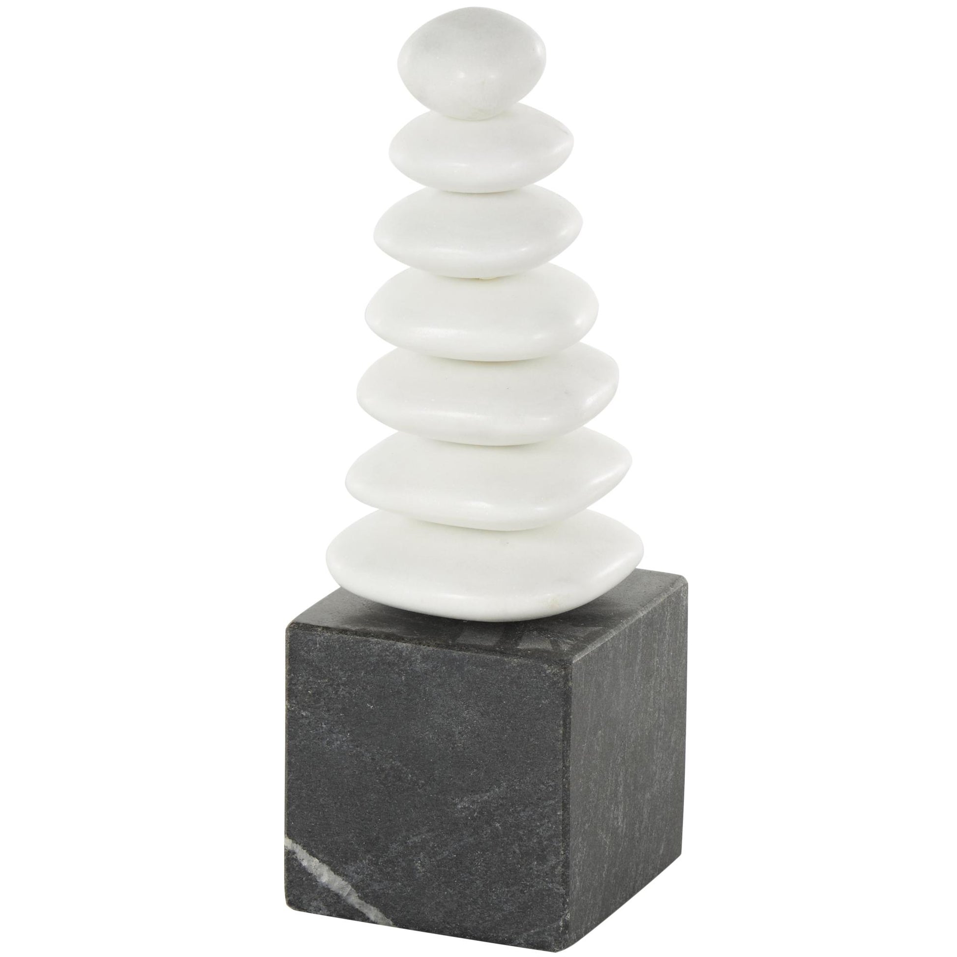 Abstract White Marble Stacked Stone Decorative Sculpture with Black Block Base