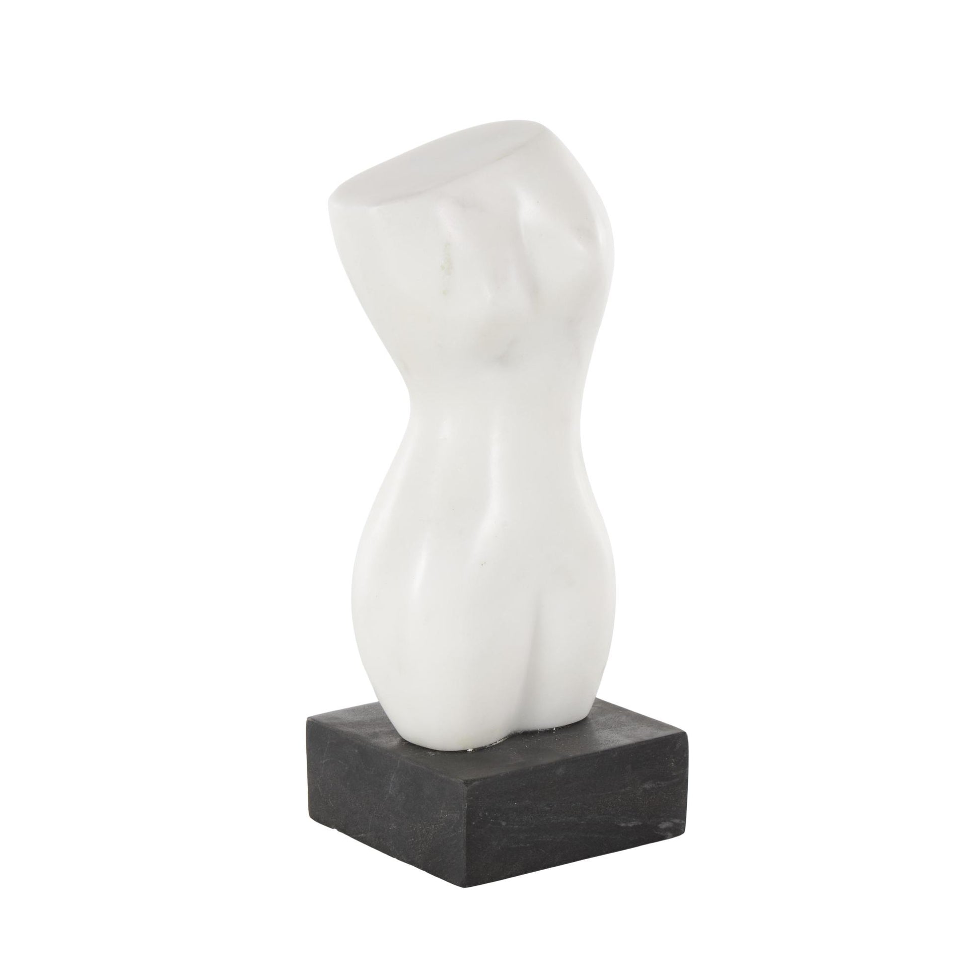 Woman White Marble Abstract Female Form Decorative Sculpture with Black Block Base