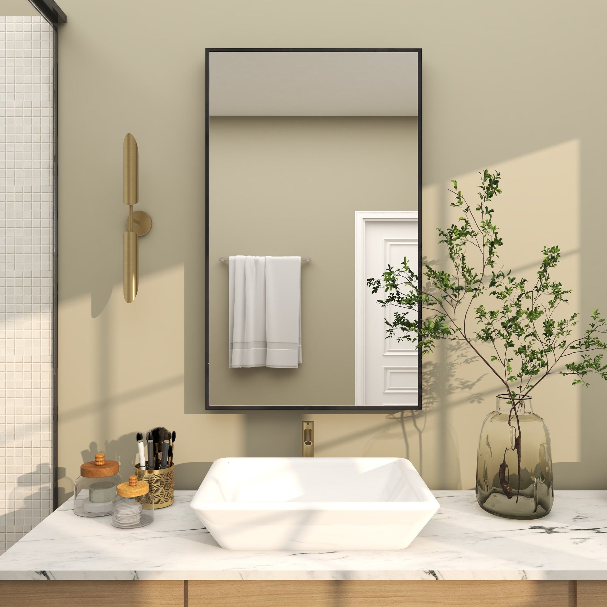 Wooden Room Wall Mirror with Thin Minimalistic Frame 24" x 1" x 40"