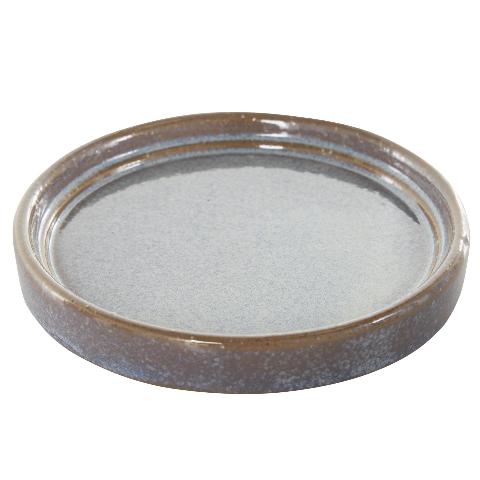 Set of 3 Geometric Blue Ceramic Oval Patterned Indoor Outdoor Planter with Brown Accents and Base Tray
