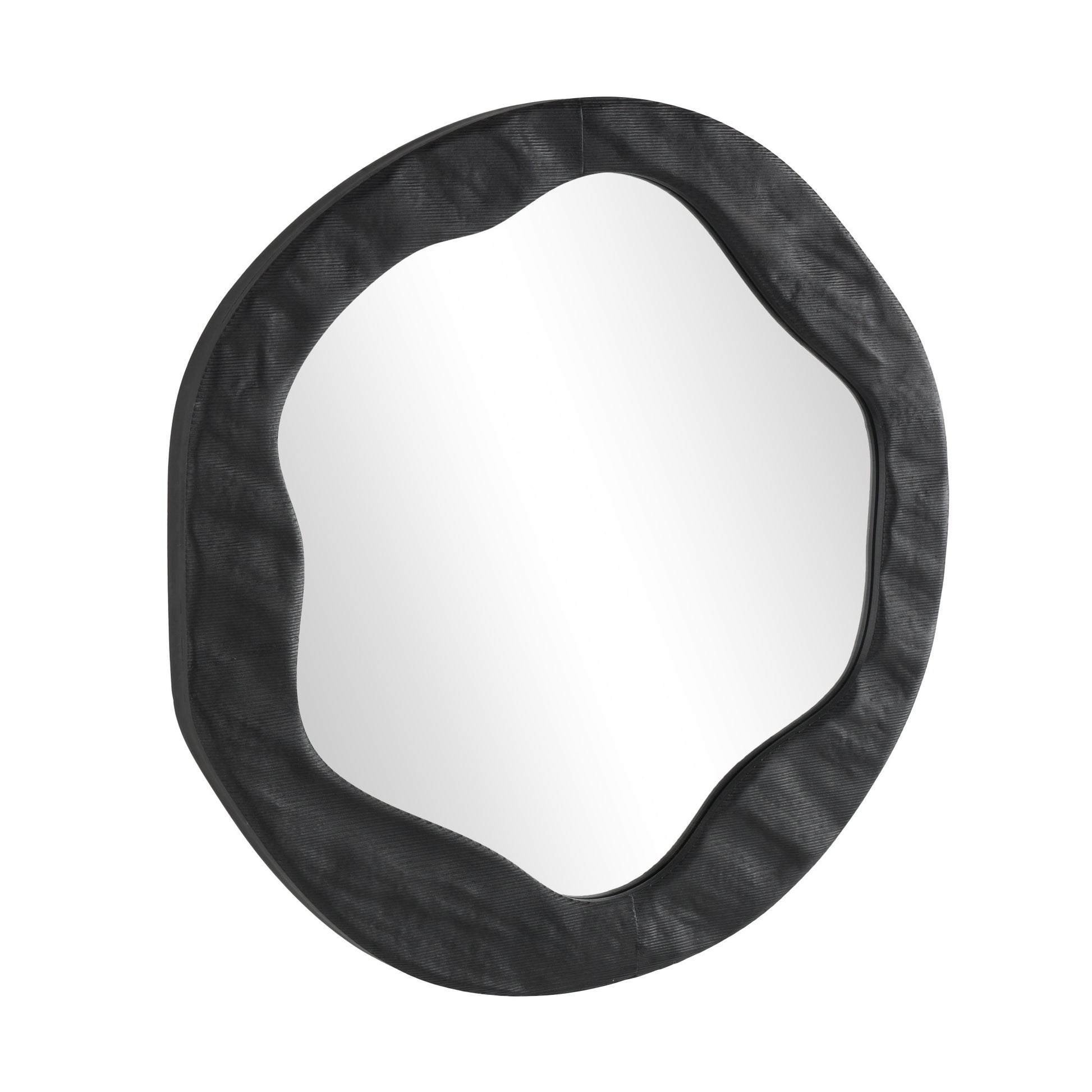 Abstract Black Velvet Wavy Room Wall Mirror