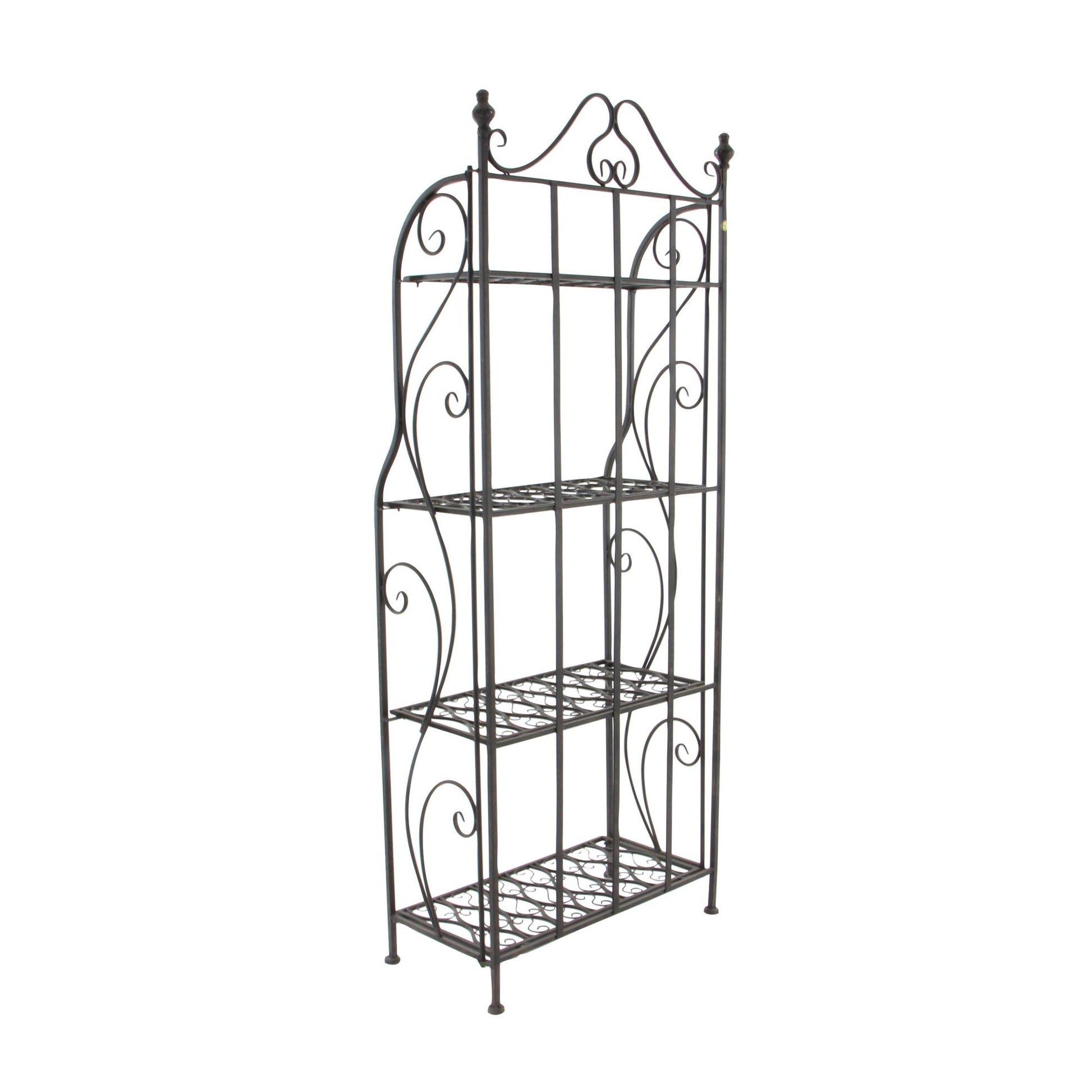 Scroll Black Metal Indoor Outdoor Tall Folding 4 Shelf Decorative Bakers Rack