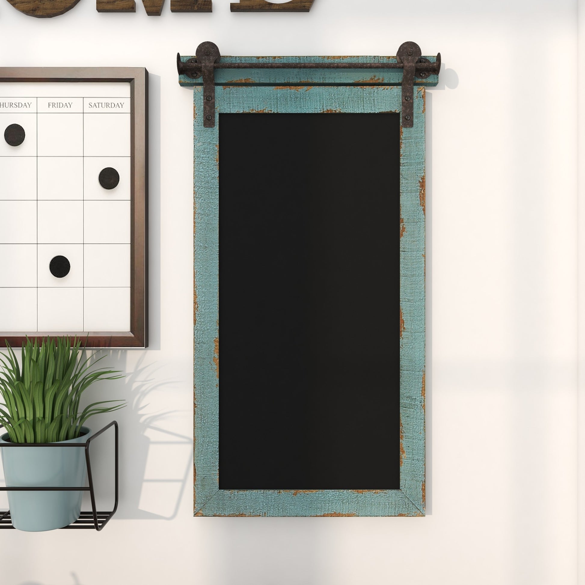 Sign Blue Wood Sliding Barn Door Inspired Chalkboard Home Wall Decor