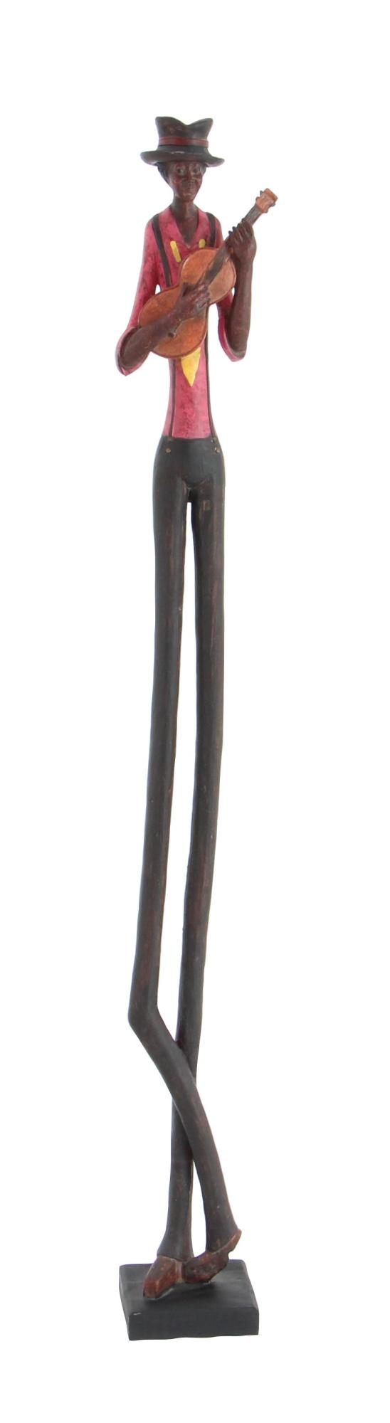 Set of 4 Musician Brown Polystone Tall Long Legged Jazz Band Decorative Sculpture with Black Base Stand