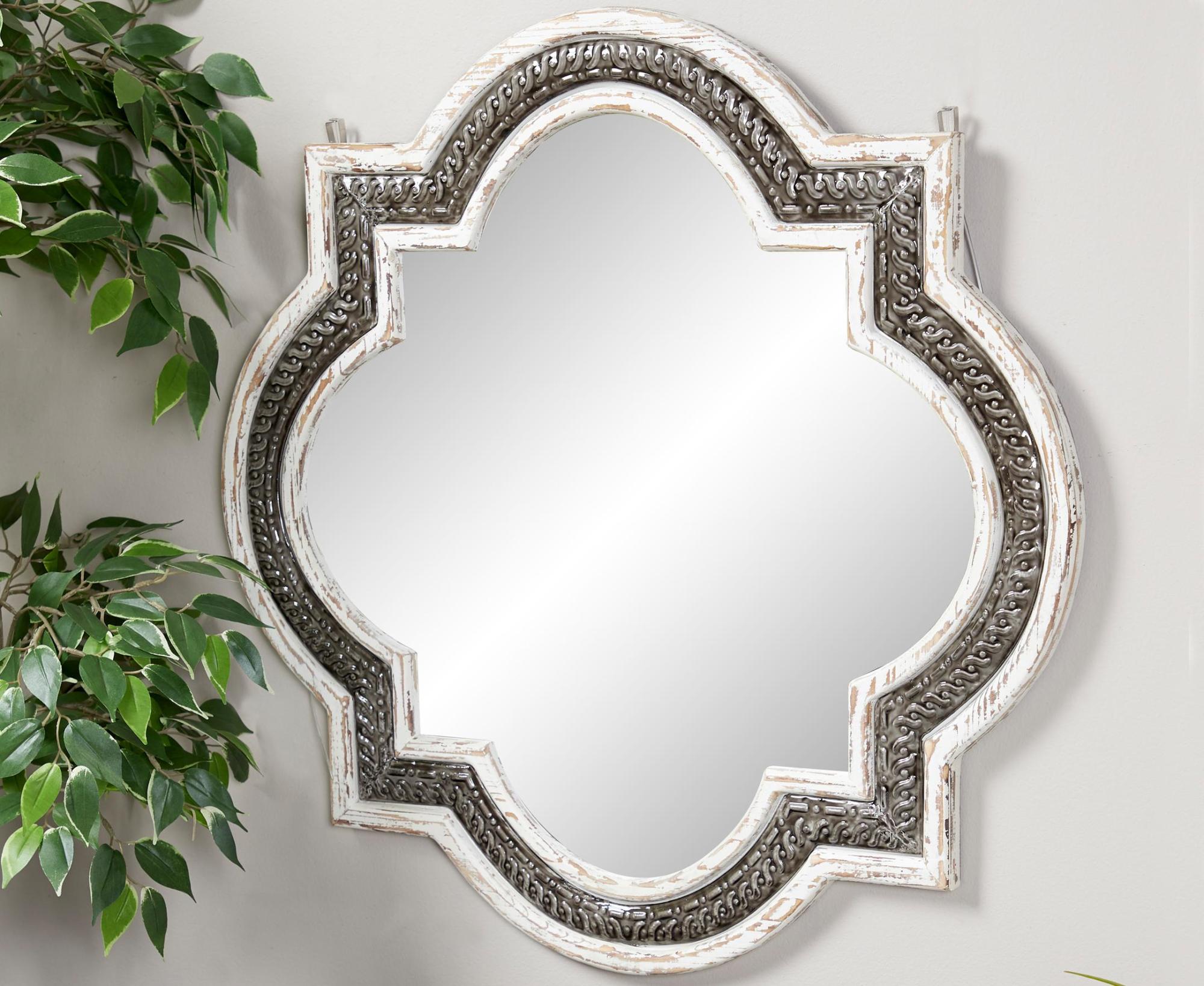 White Wood Quatrefoil Room Wall Mirror