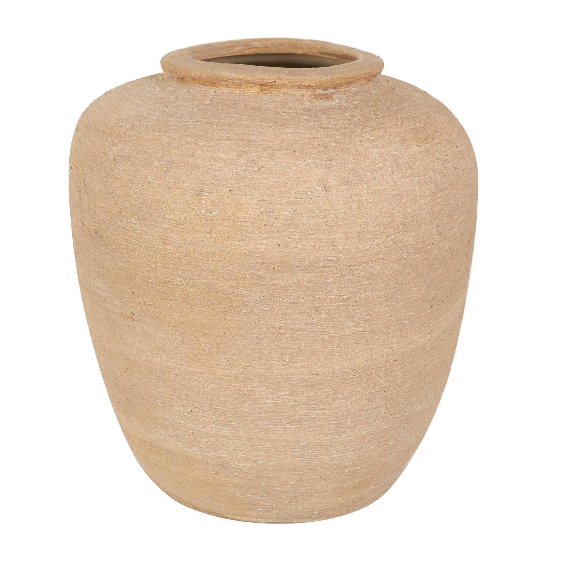 Beige Ceramic Wide Textured Decorative Vase