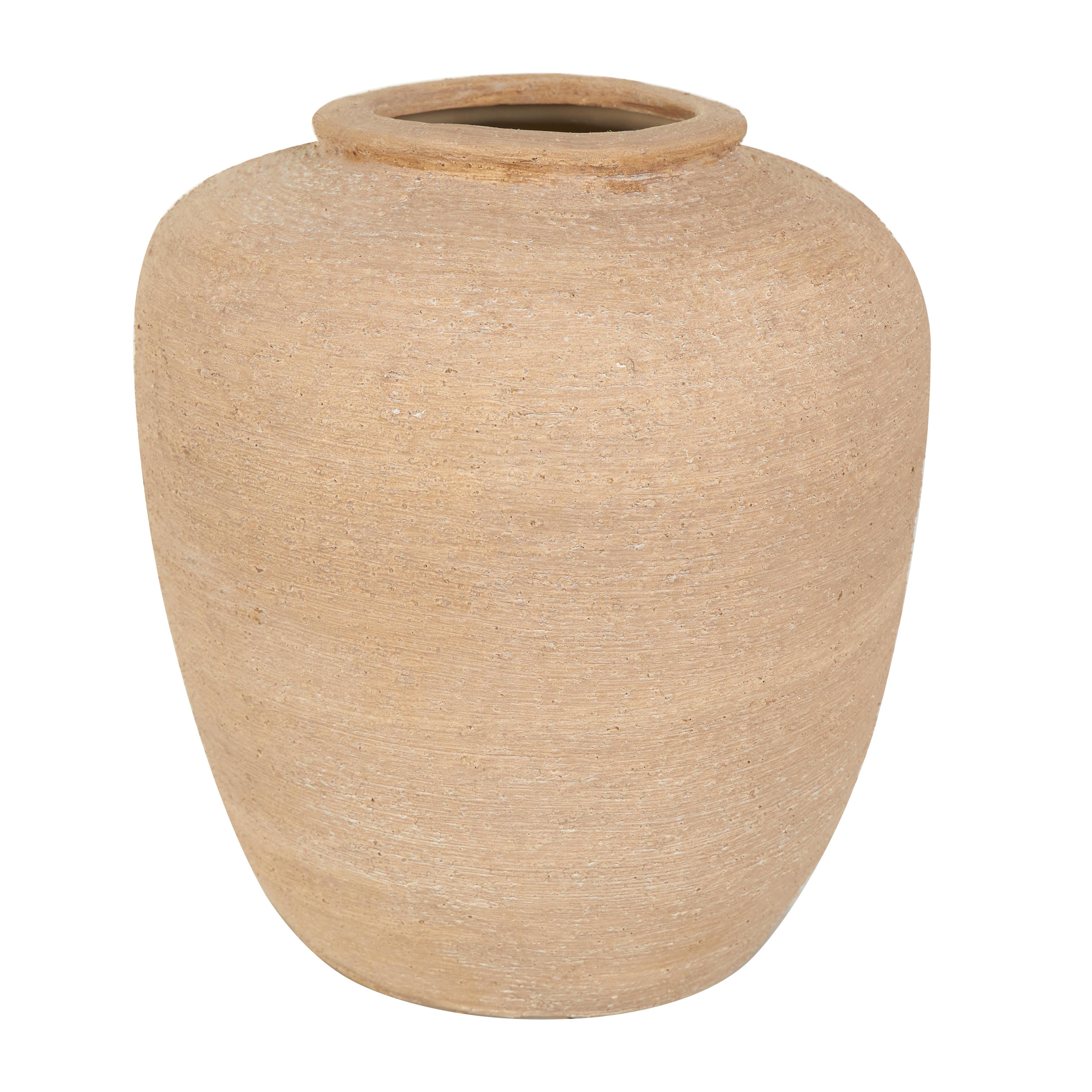 Beige Ceramic Wide Textured Decorative Vase